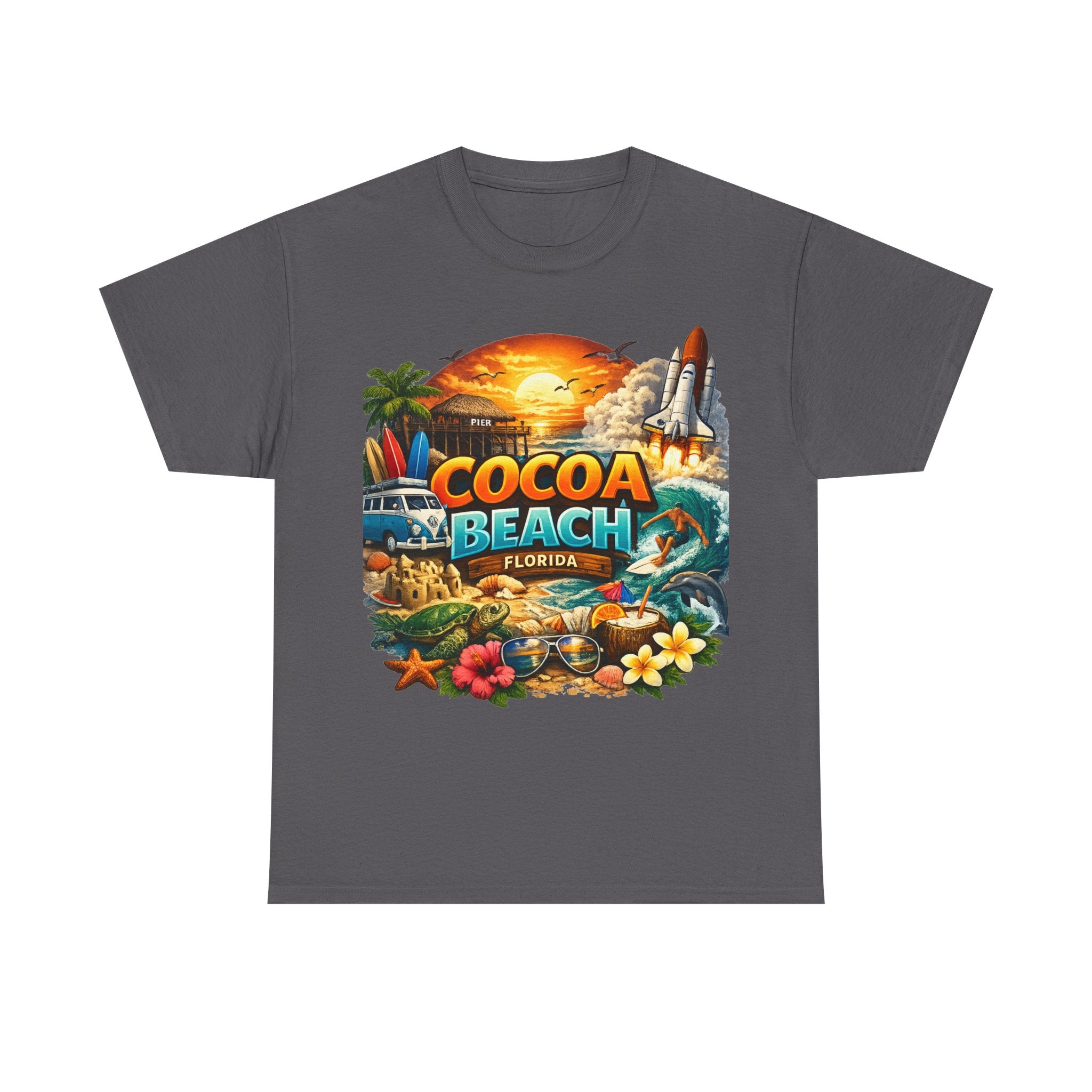 Cocoa Beach Florida Sunset Surf T-Shirt — Retro Beach Vacation Graphic Tee