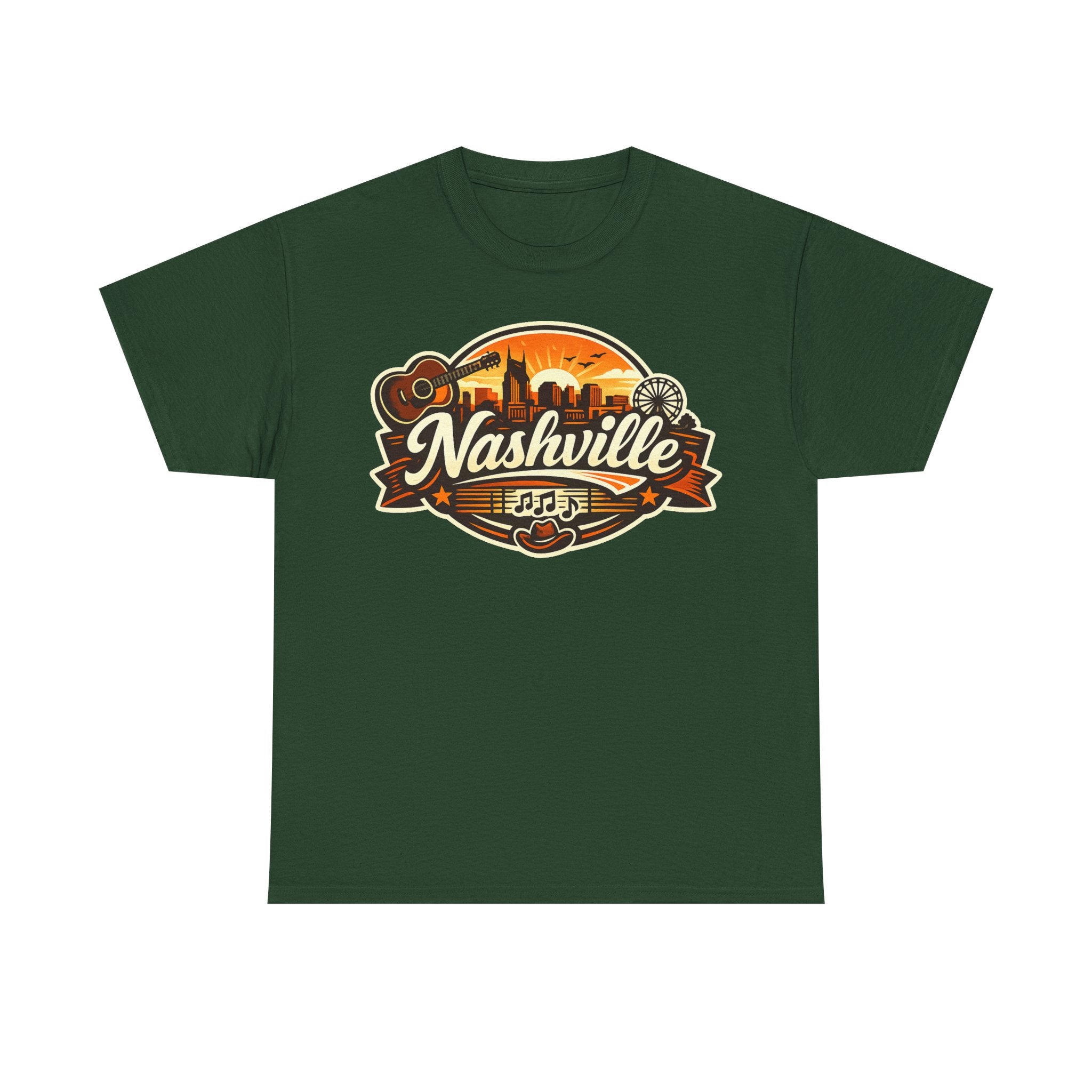 Nashville Skyline Guitar Tee – Retro Music City Souvenir Shirt