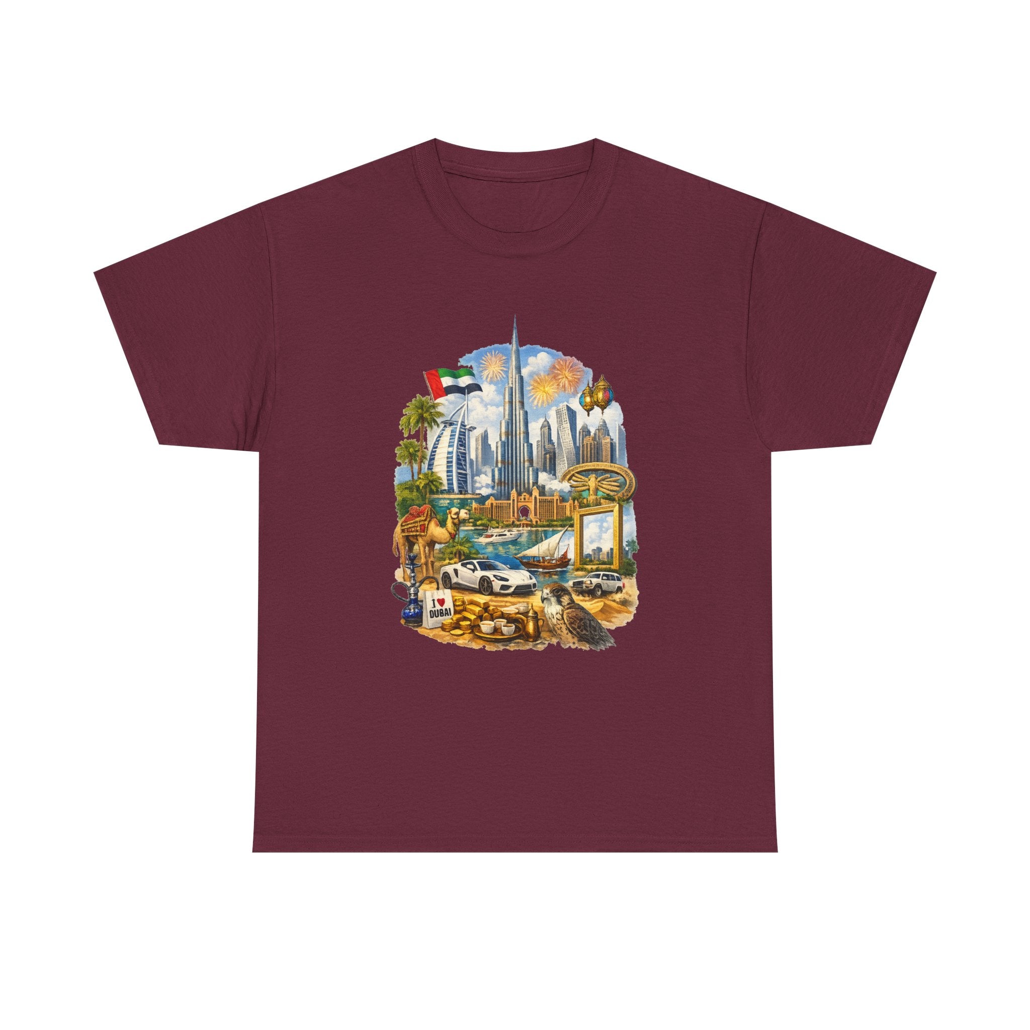 Dubai Skyline Beach Vacation T-Shirt – Retro Travel Collage Tee