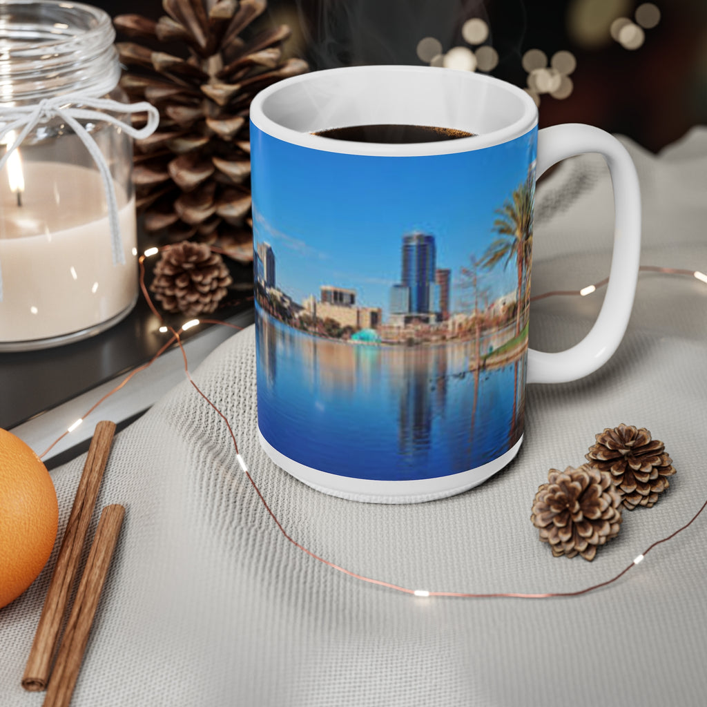 City Skyline Ceramic Mug — Waterfront Reflection Coffee Cup (11oz & 15oz)