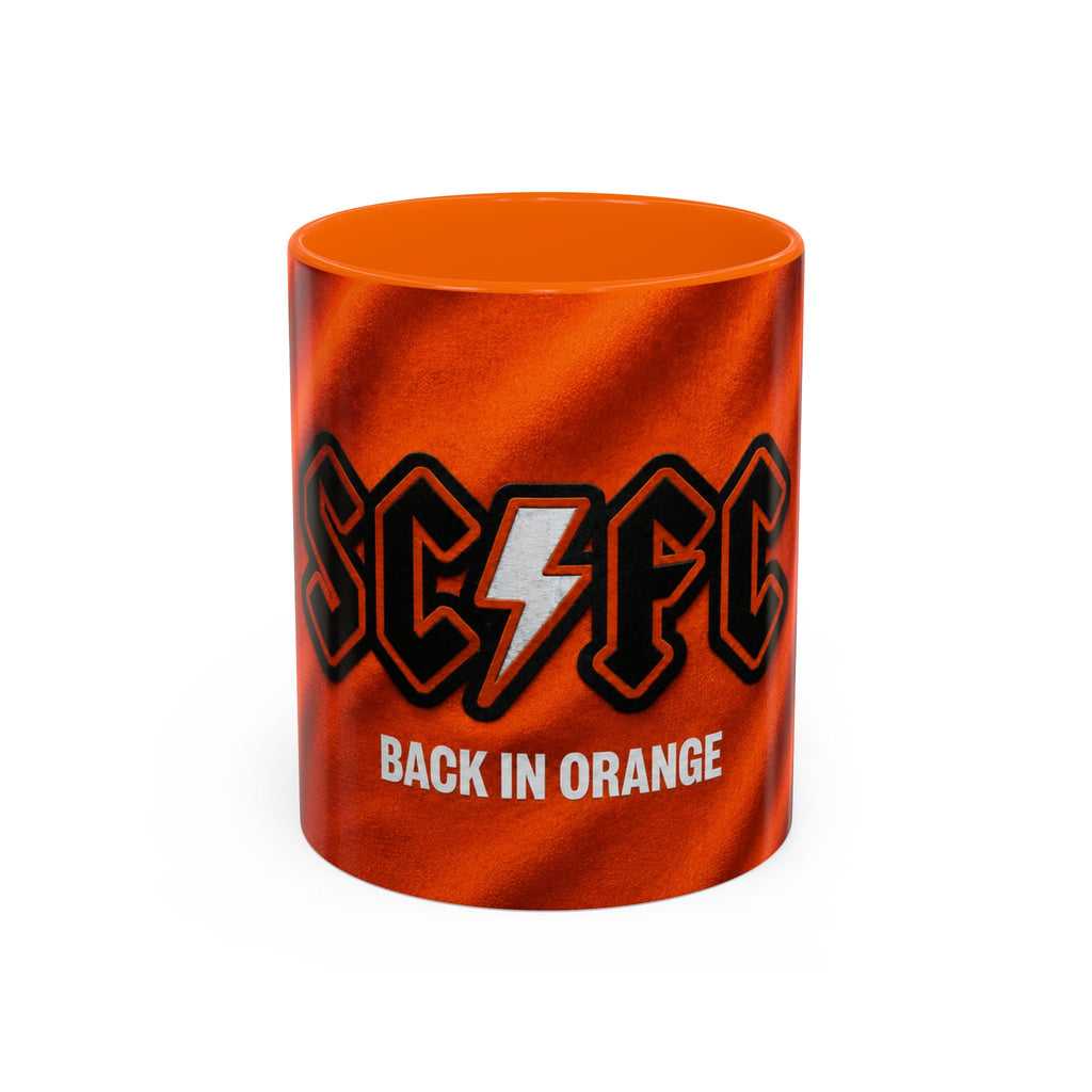 Salford City Inspired Back in Orange Accent Coffee Mug — Rock Band Lightning Logo