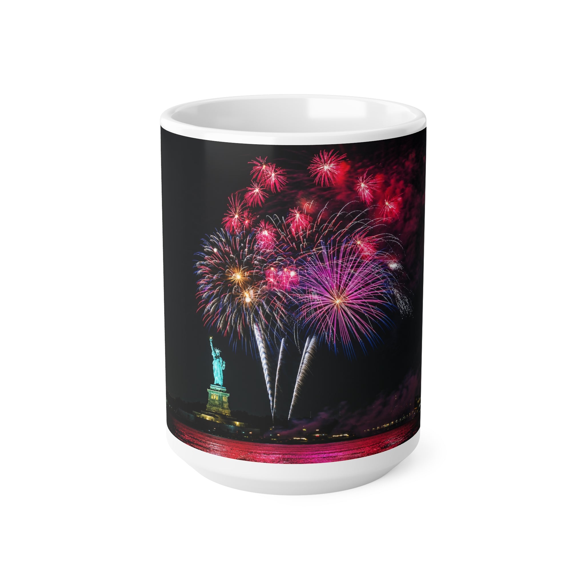 Statue of Liberty Fireworks Mug — Patriotic New York City Coffee Cup (11oz & 15oz)