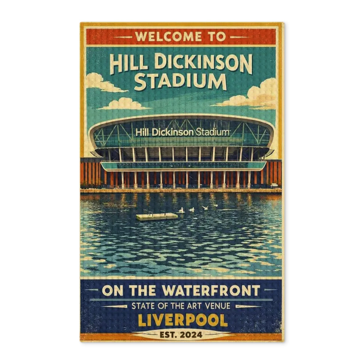Hill Dickinson Stadium Liverpool Tea Towel — Waterfront Vintage Poster Design