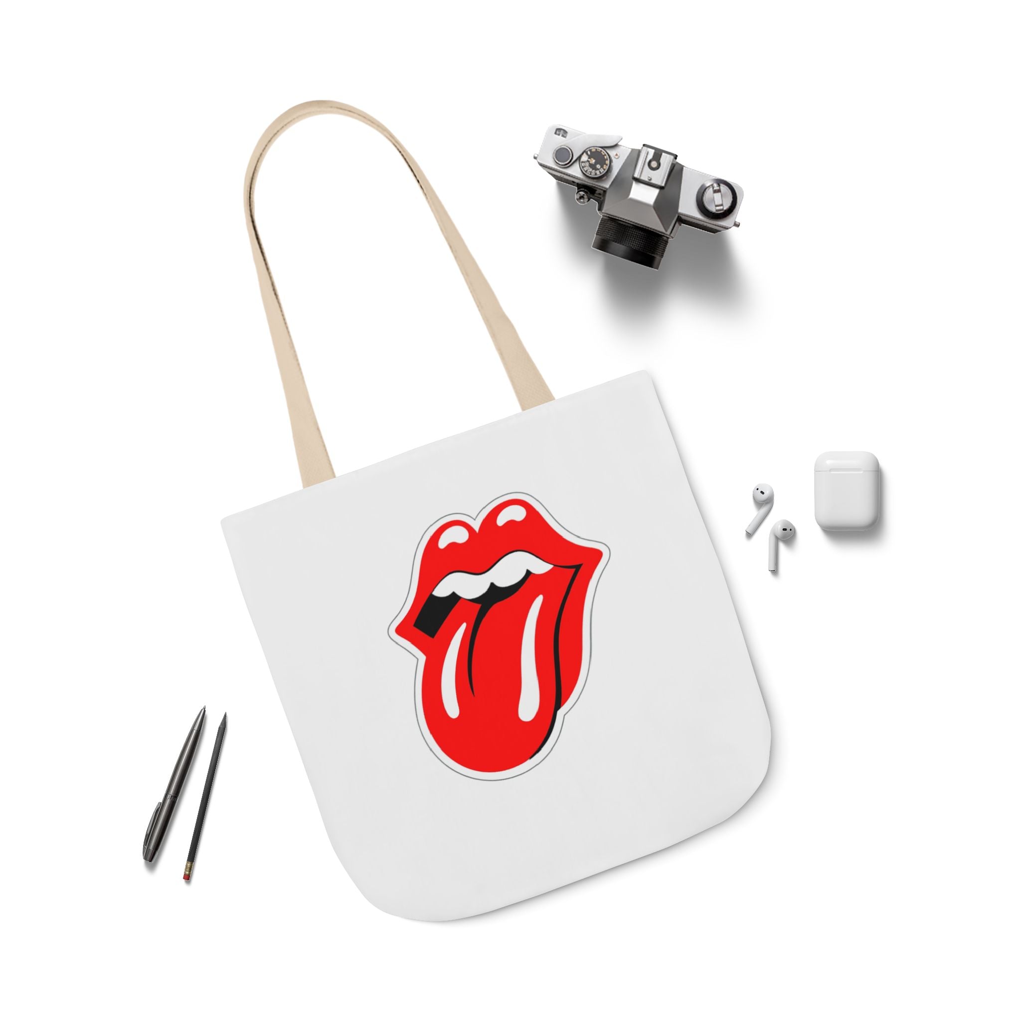 Rock & Roll Tongue Canvas Tote Bag — Retro Lip Graphic