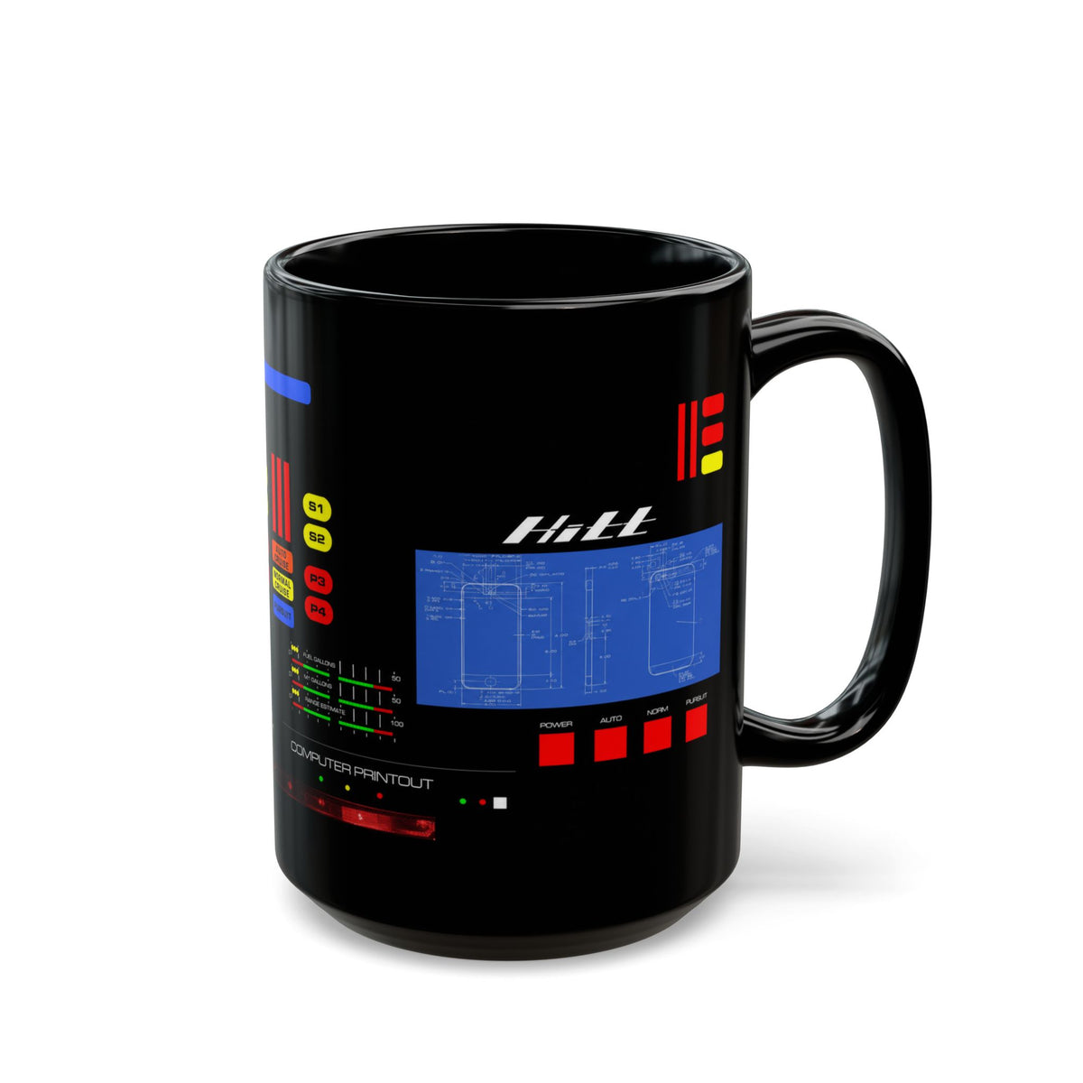 Knight Rider Kitt Dashboard Computer Console Black Mug — Futuristic Control Panel Design (11oz & 15oz)