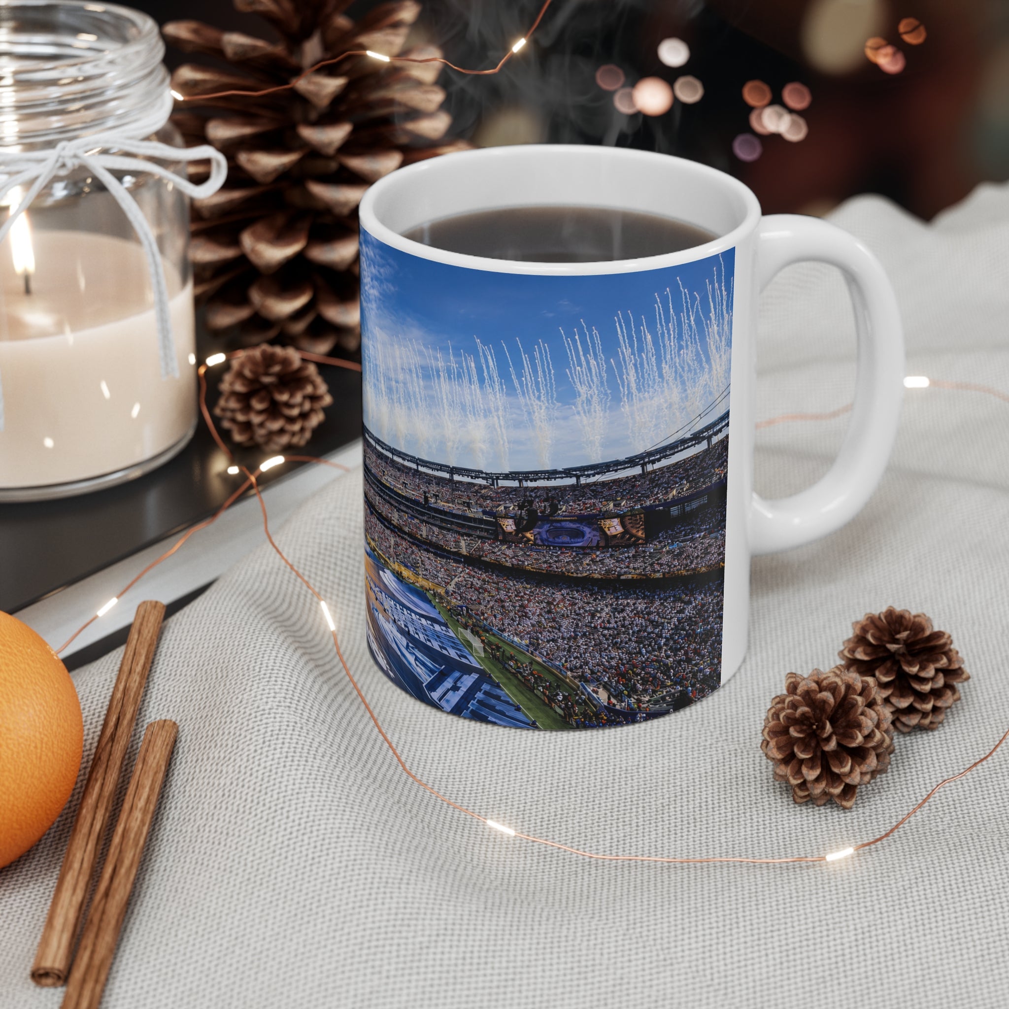 World Cup Final 2026 Stadium Celebration Ceramic Coffee Mug — Panoramic Crowd & Fireworks 11oz/15oz