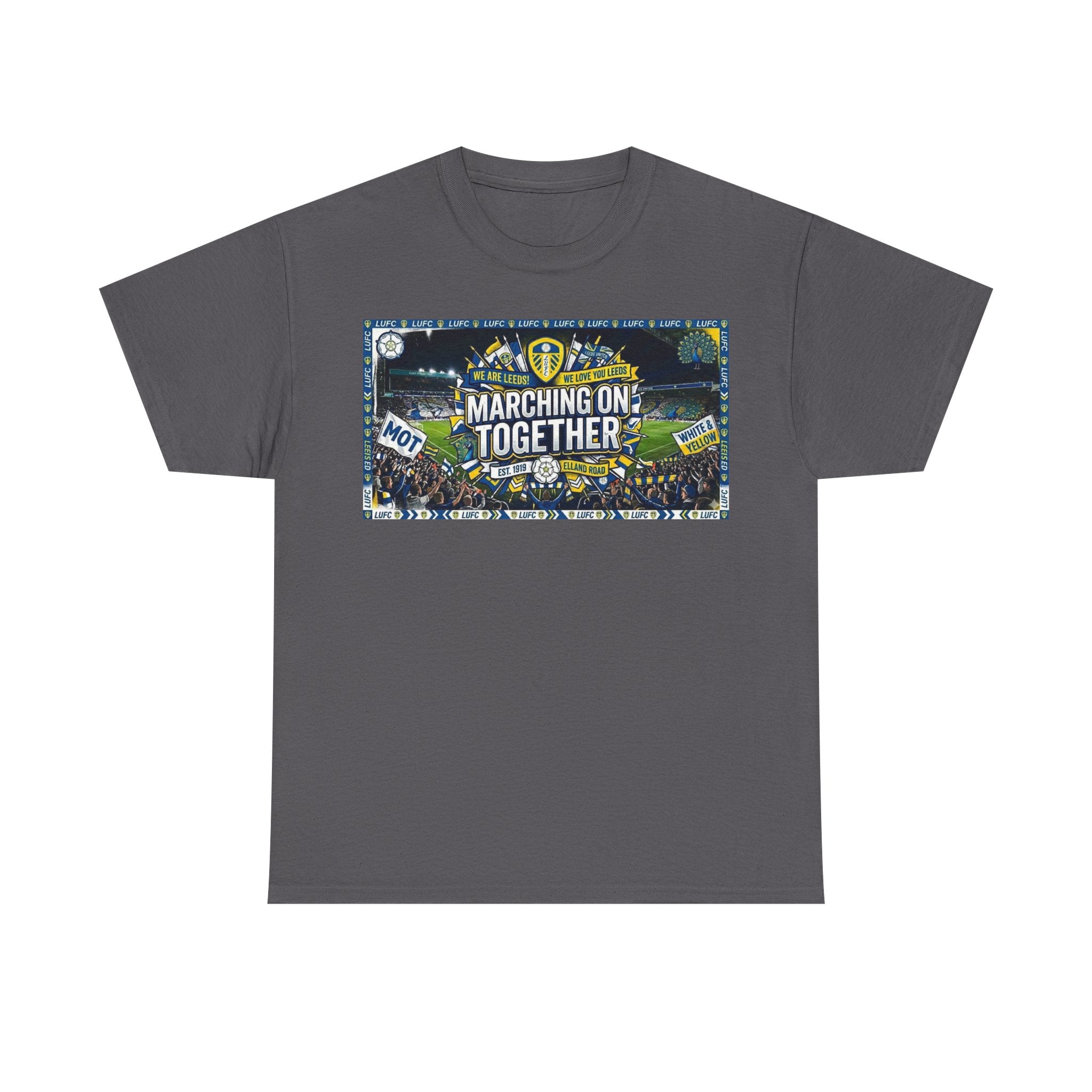 Leeds United T-Shirt — "Marching On Together" Fan Tee (Soccer Supporter Graphic)