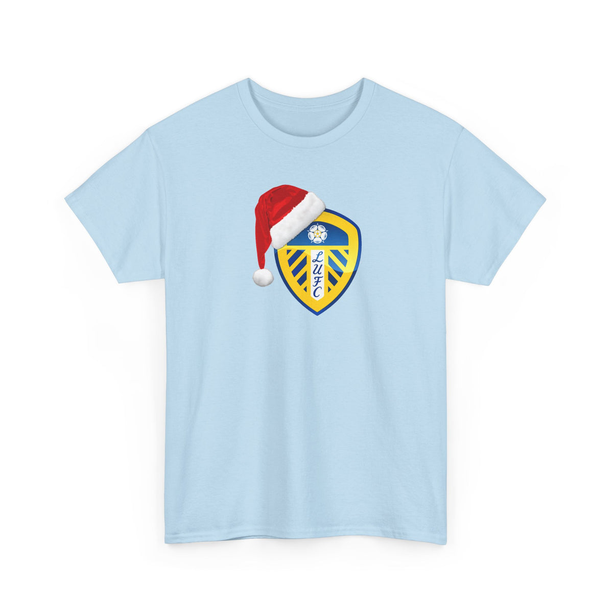 Leeds United Christmas Crest T-Shirt — Santa Hat Soccer Tee