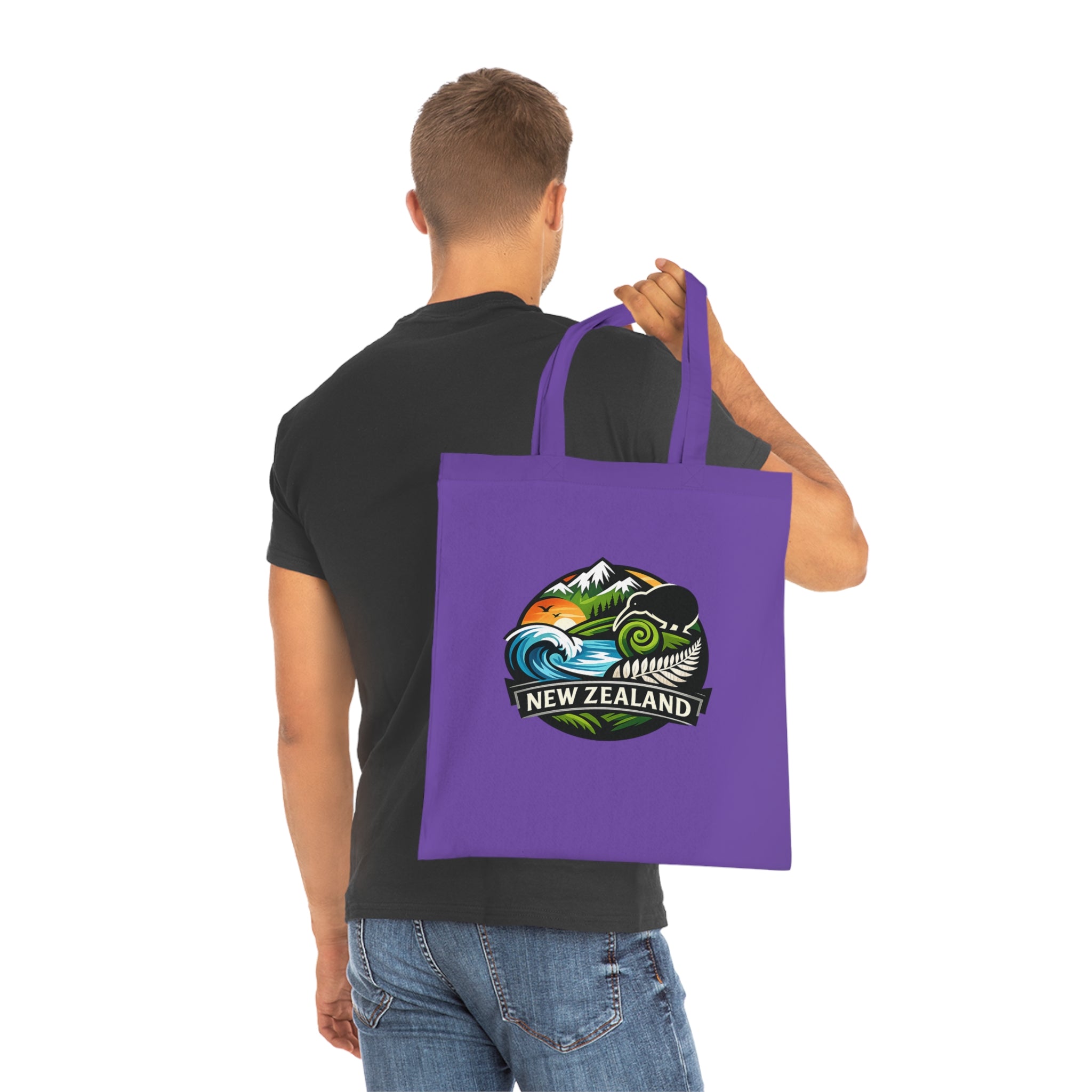 New Zealand Scenic Tote Bag — Kiwi, Fern & Mountain Cotton Shopper