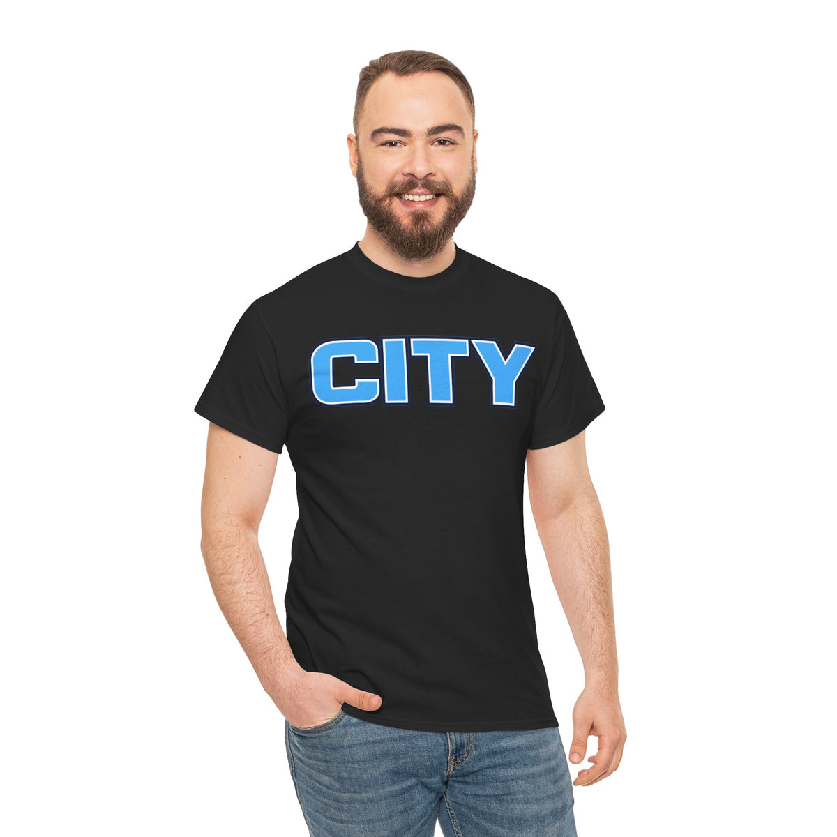 CITY Graphic Tee — Retro Man City Inspired Blue Block Letter T-Shirt