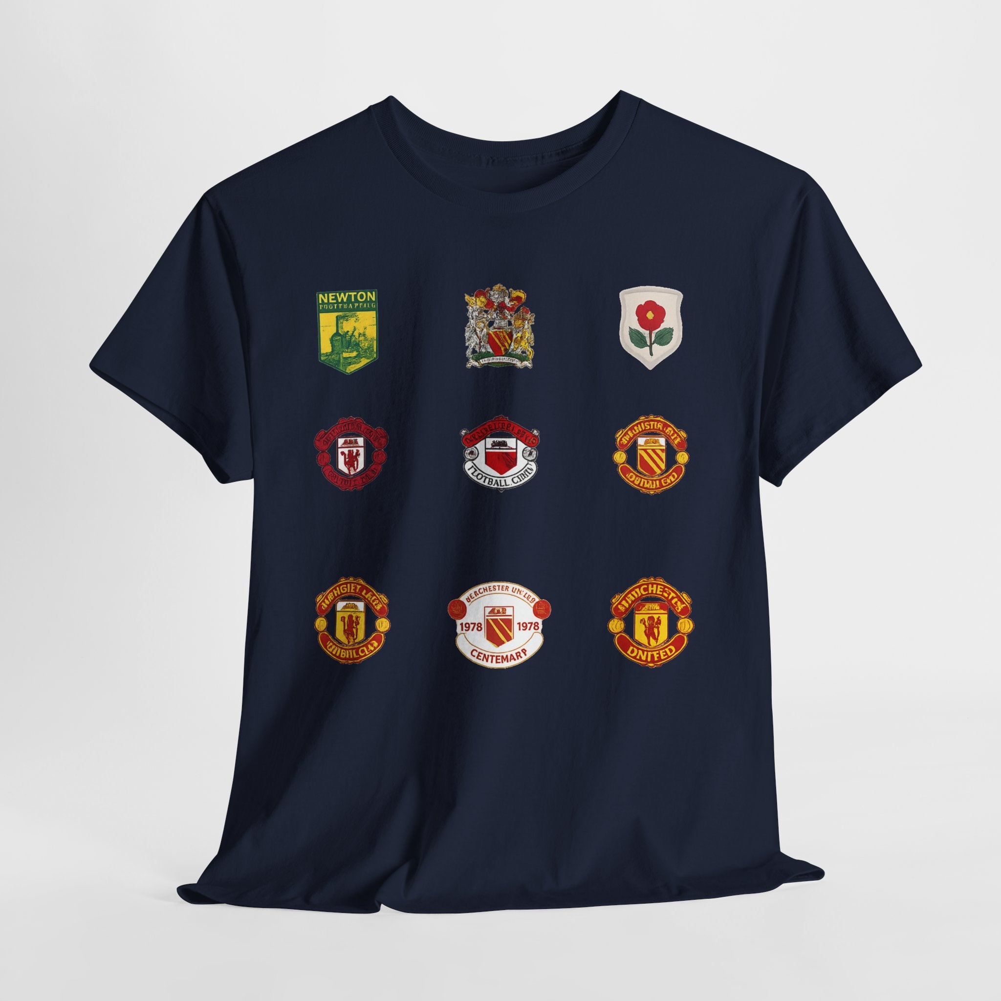 Manchester United T-Shirt — Vintage Football Club Badge Collage Tee
