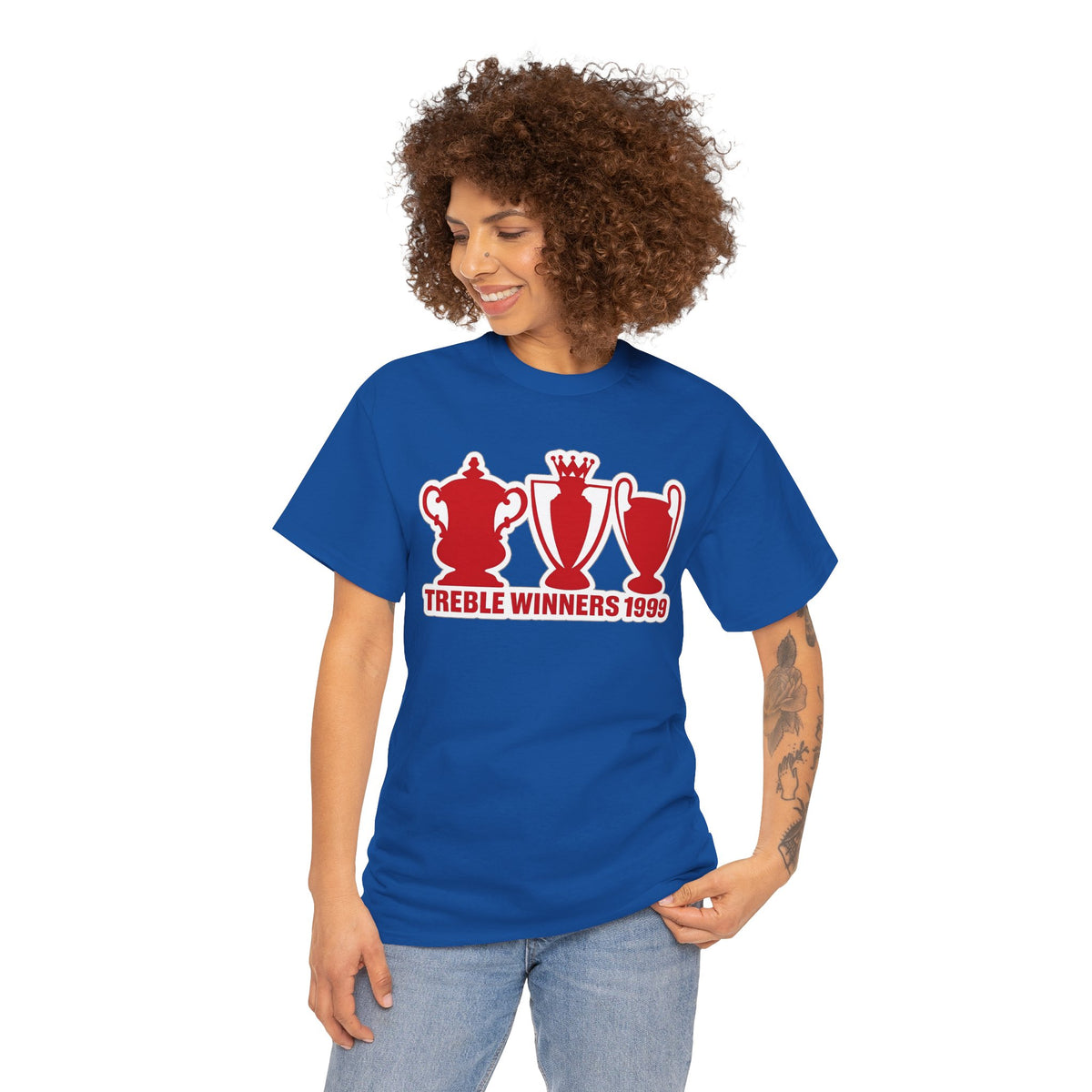 Manchester United Treble Winners 1999 Trophy Graphic Cotton T-Shirt