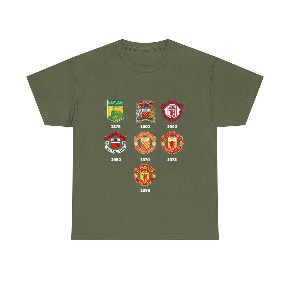 Manchester United Crest Evolution T-Shirt — Vintage Club Logo Timeline Tee