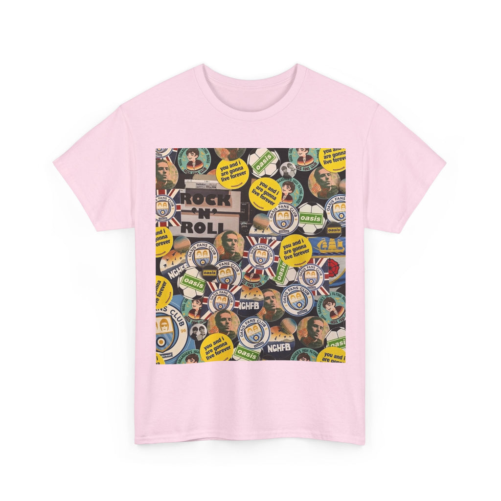 Oasis Rock & Roll Retro Button Collage Tee