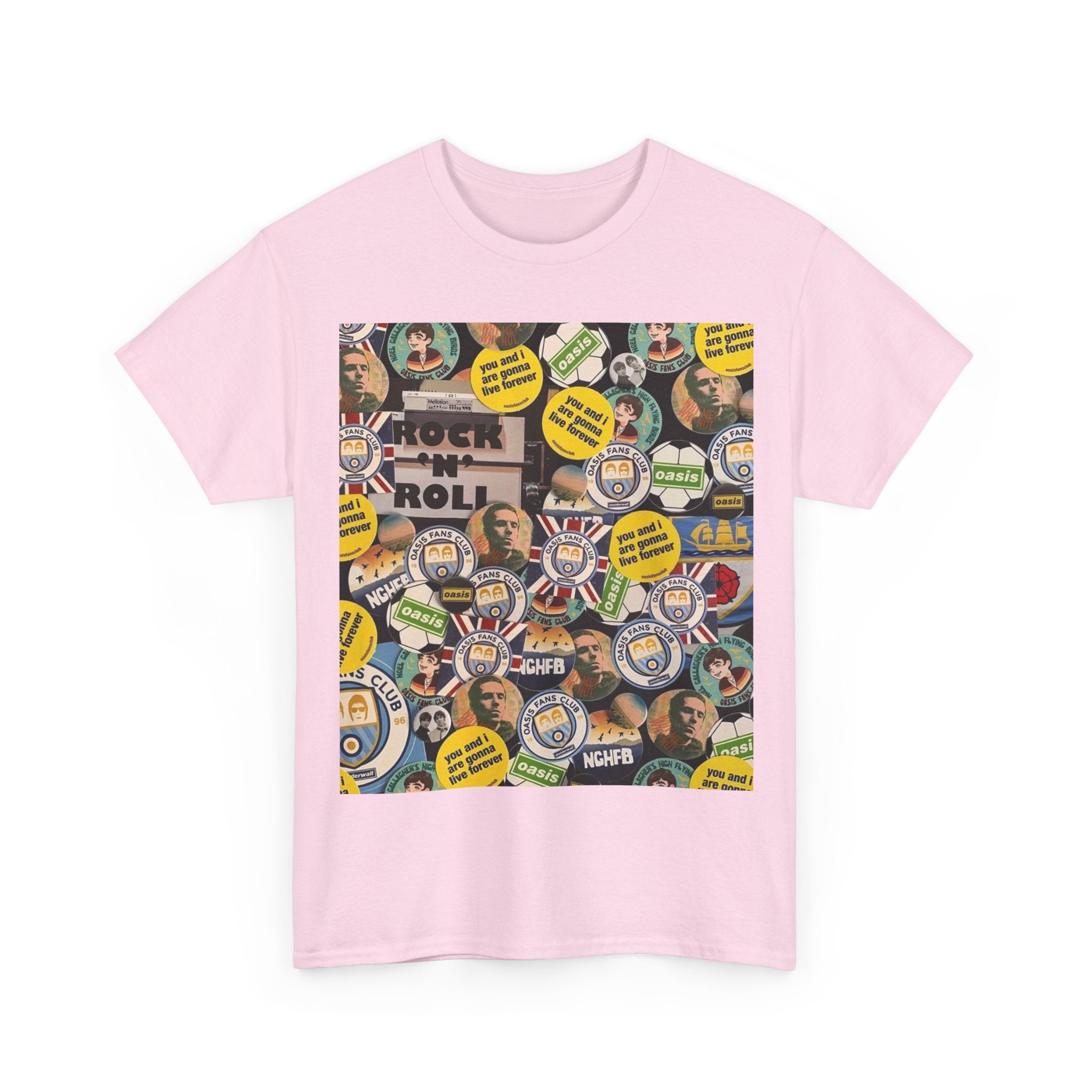 Oasis Rock & Roll Retro Button Collage Tee