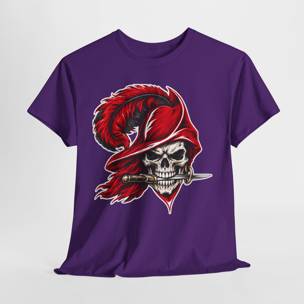 Skull Pirate Tee — Red Feathered Bandana Skull T‑Shirt