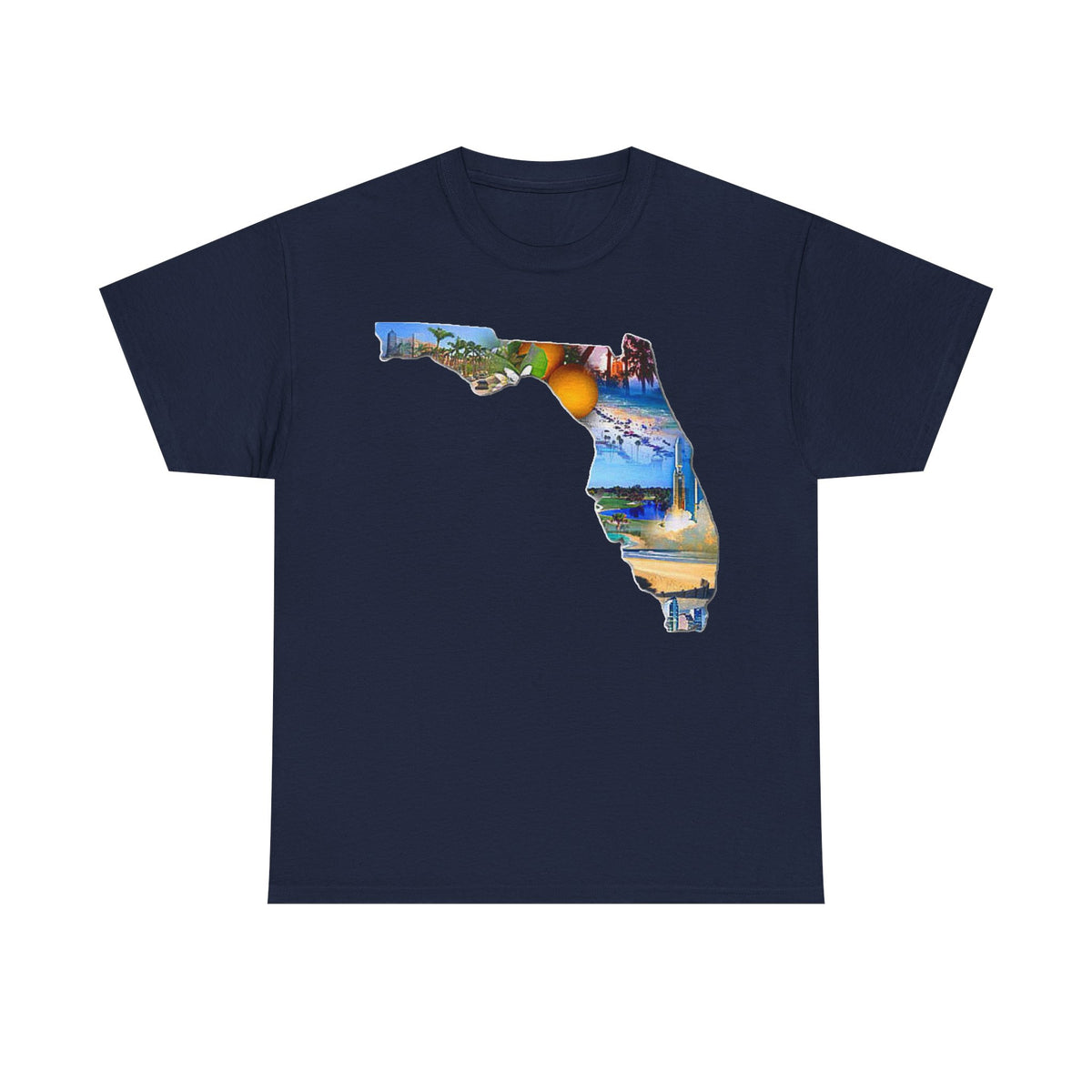 Florida State Shape T-Shirt — Scenic Beach & Sunset Map Tee