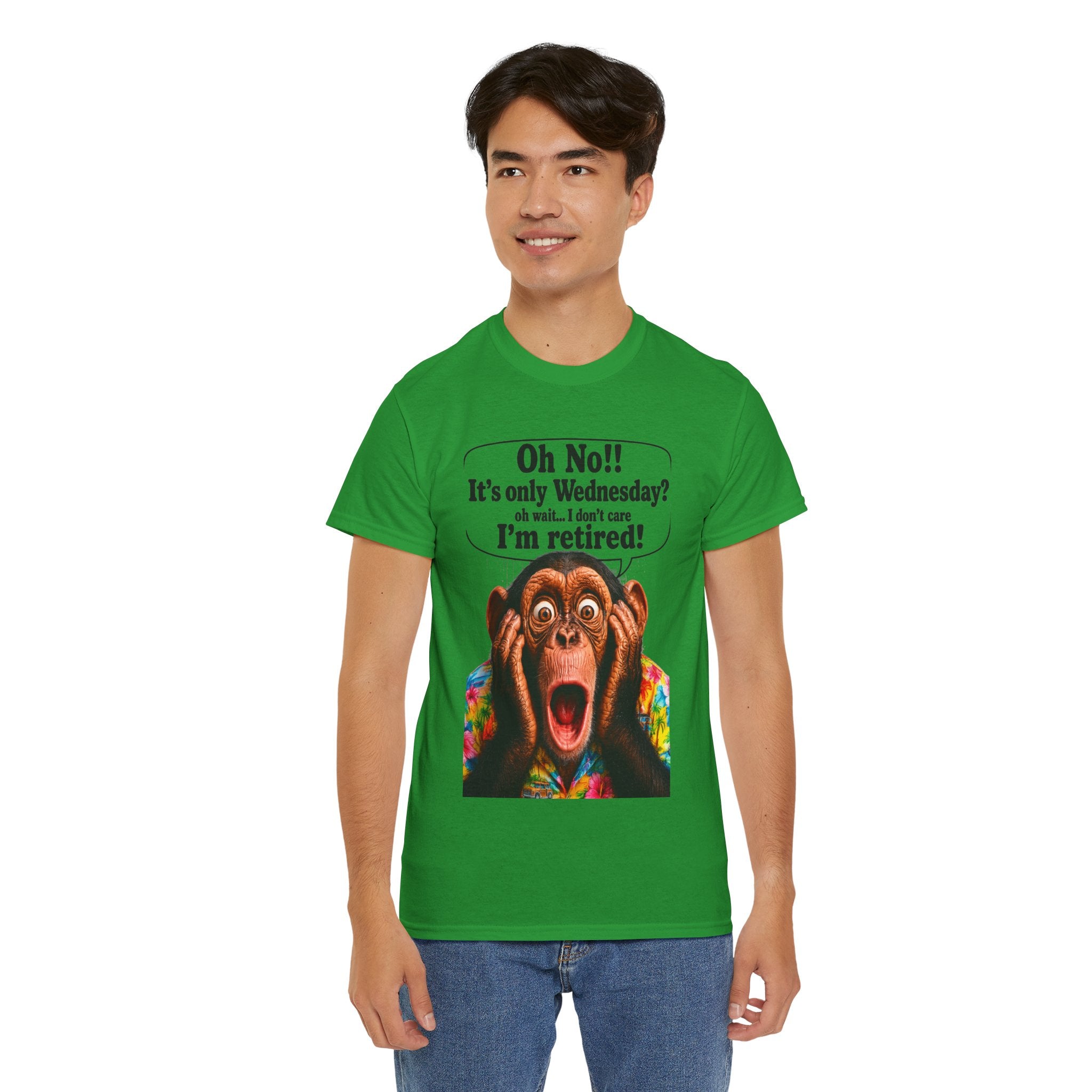 Retired & Loving It T‑Shirt — Funny Monkey "Oh No!! It’s only Wednesday? I’m retired!" Retirement Tee