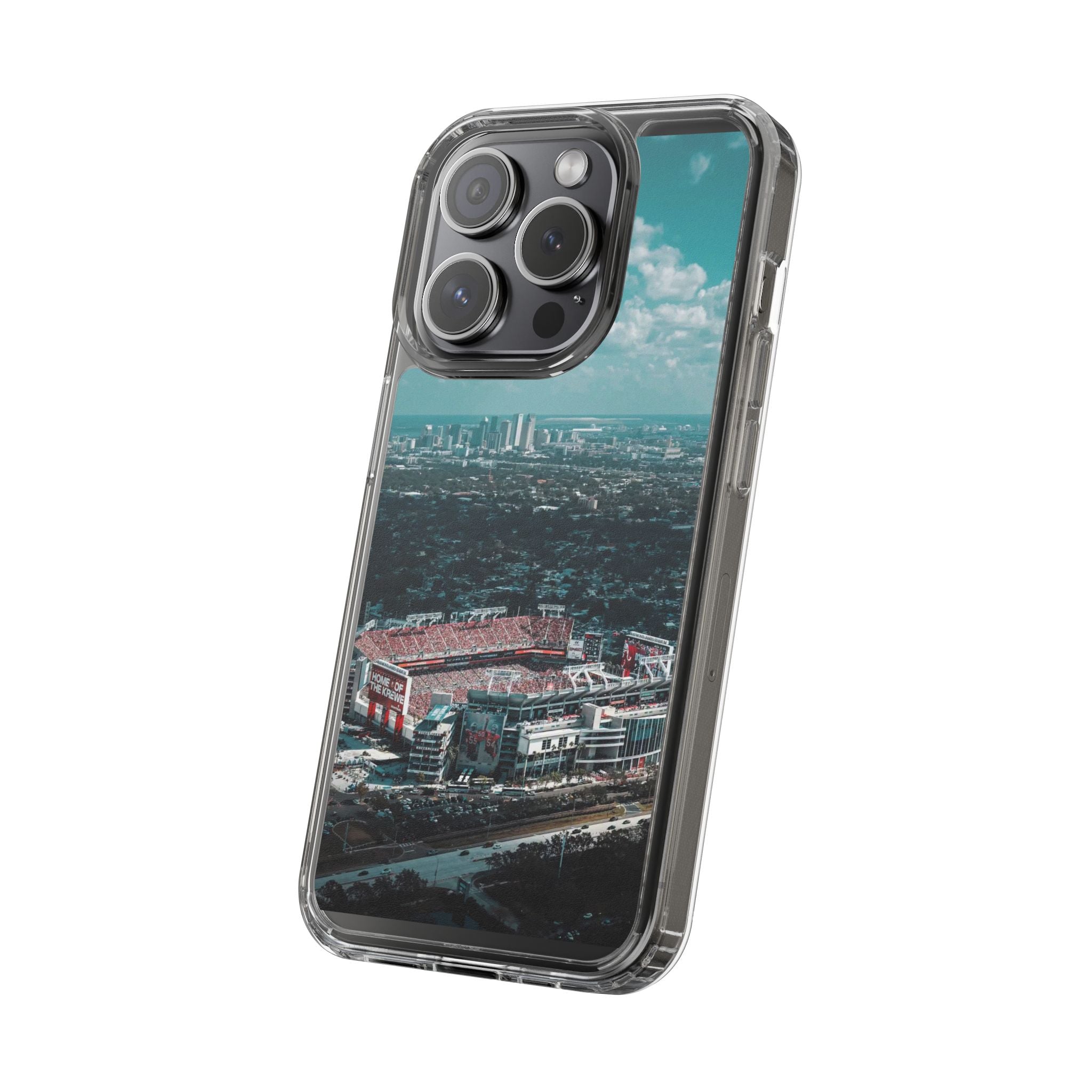 Tampa Bay Raymond James Stadium Clear Phone Case — Aerial City Stadium Design