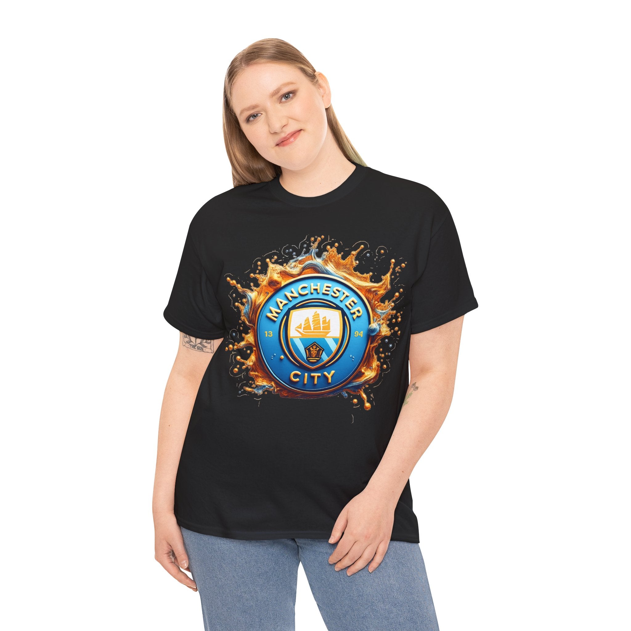 Manchester City Inspired Splash Logo Cotton T-Shirt