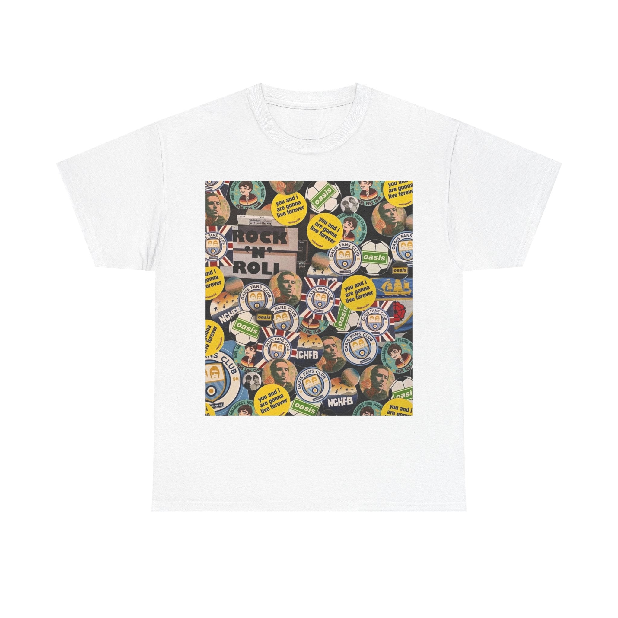 Oasis Rock & Roll Retro Button Collage Tee