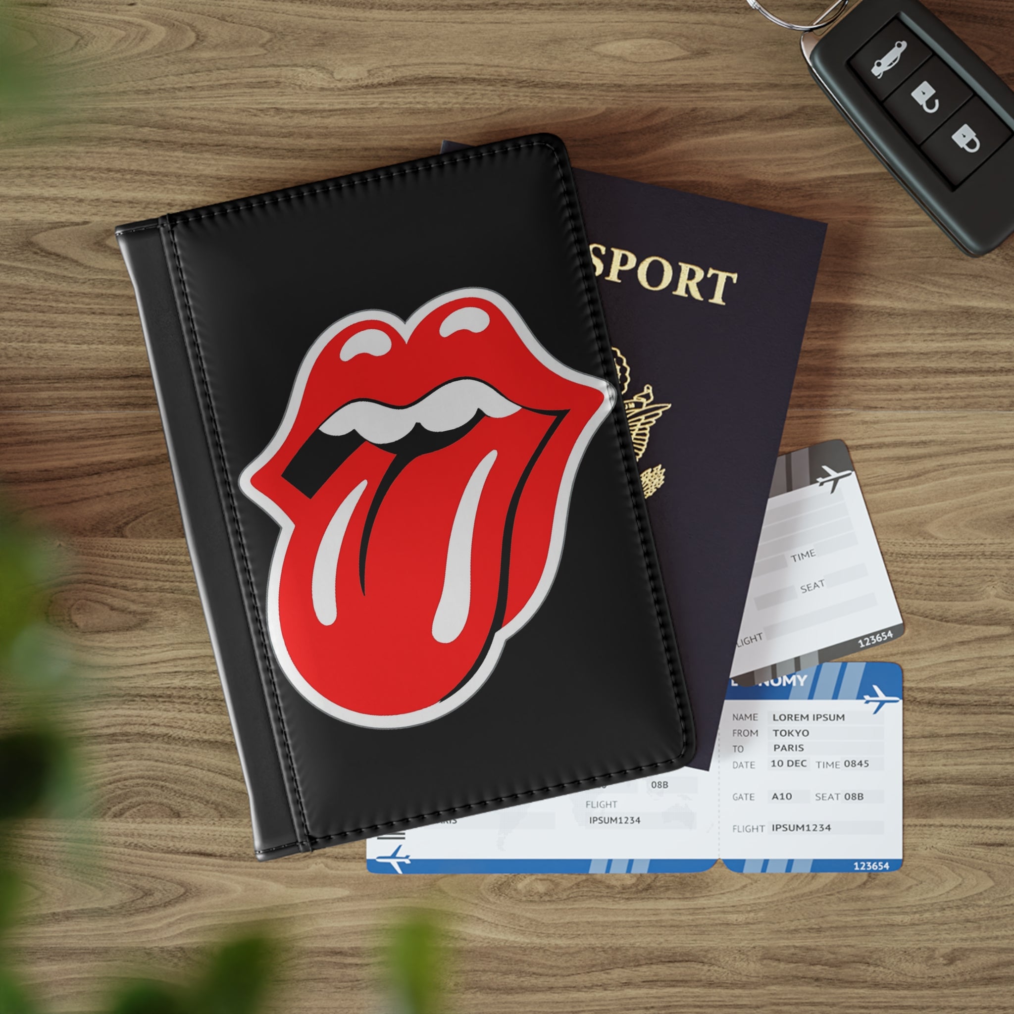 Rock Tongue and Lips Passport Cover — Retro Red Lips Travel Protector