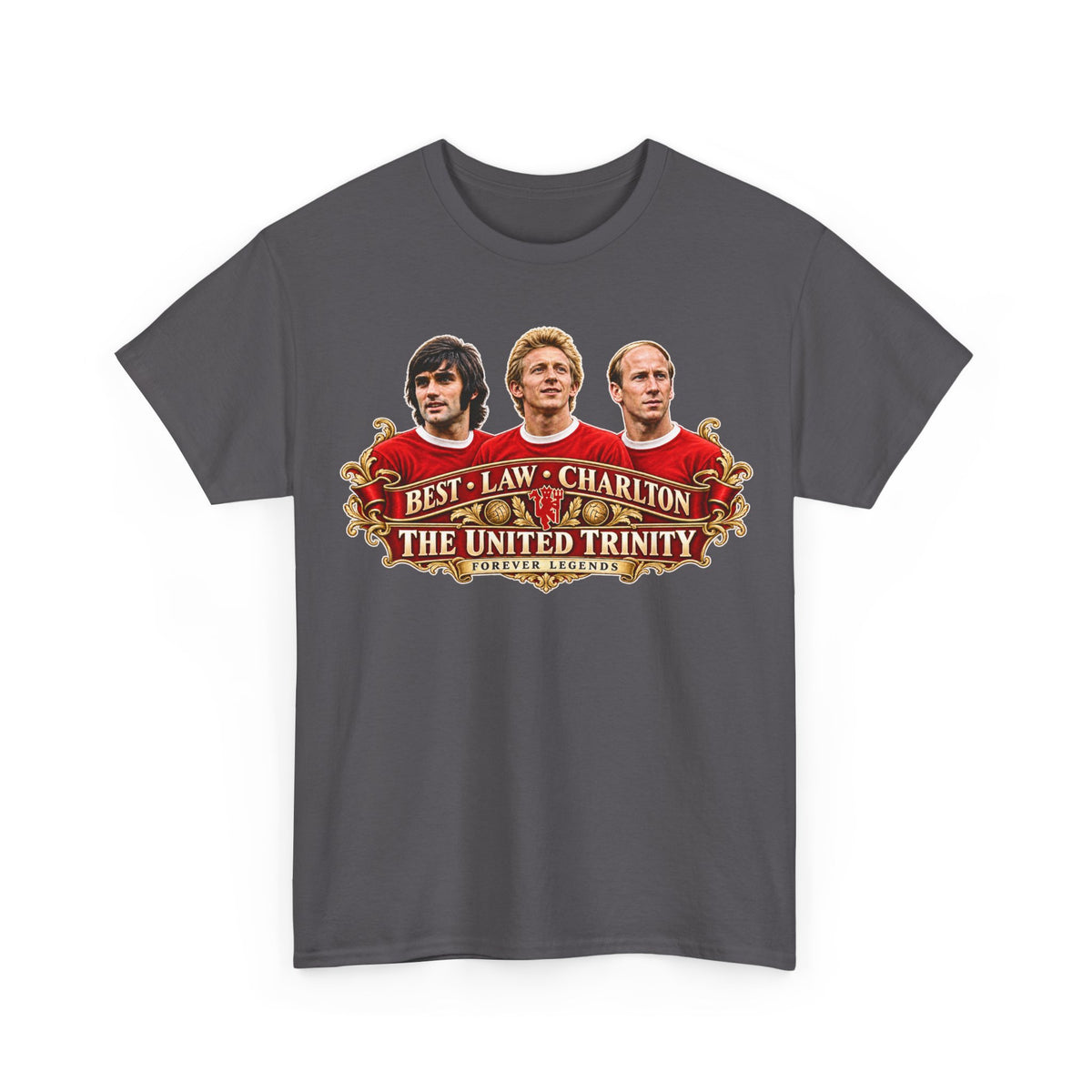 T-Shirt — 'The United Trinity: Best · Law · Charlton' Vintage Football Tribute Tee