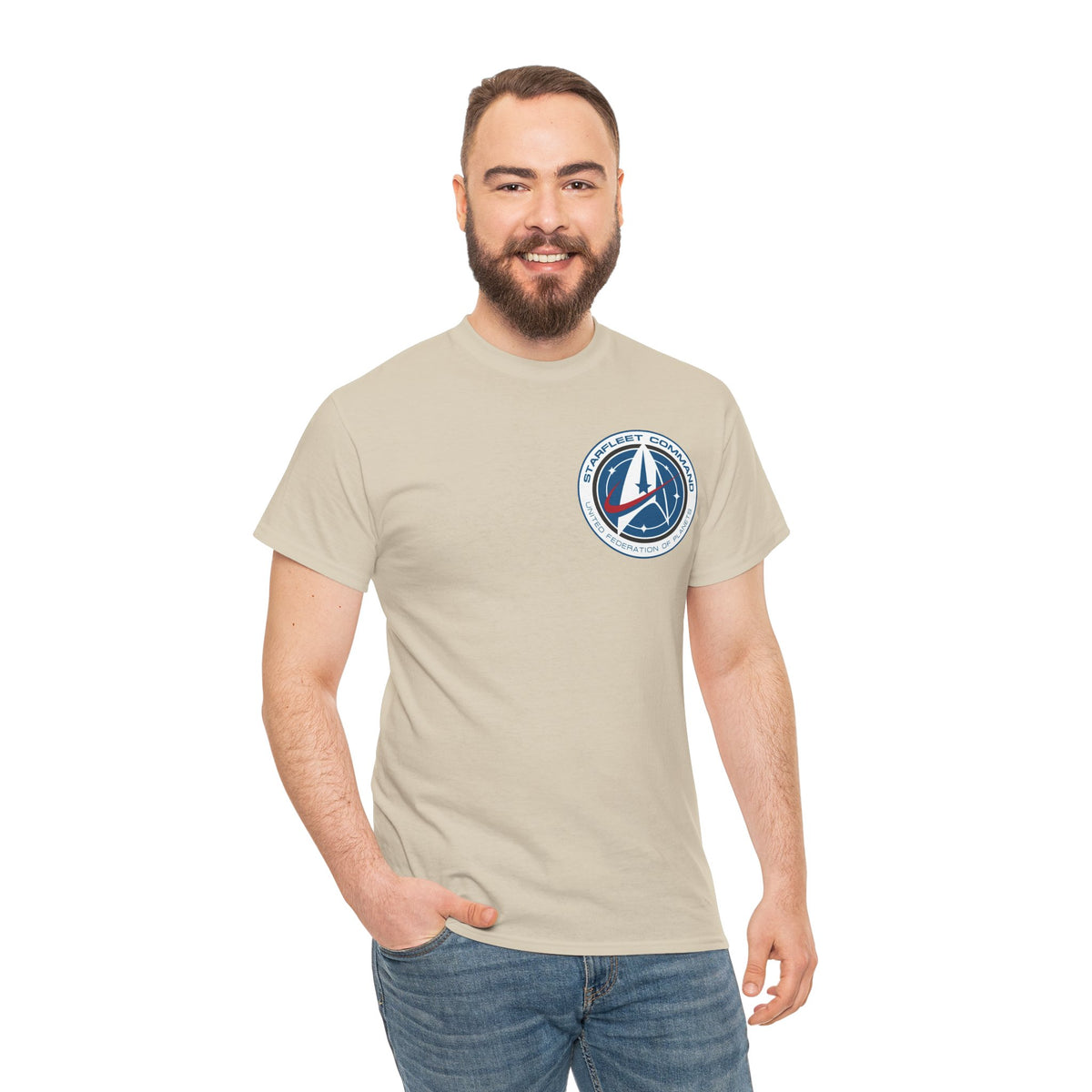 Starfleet Command Crew Logo Cotton T‑Shirt — Retro Rocket Emblem Tee