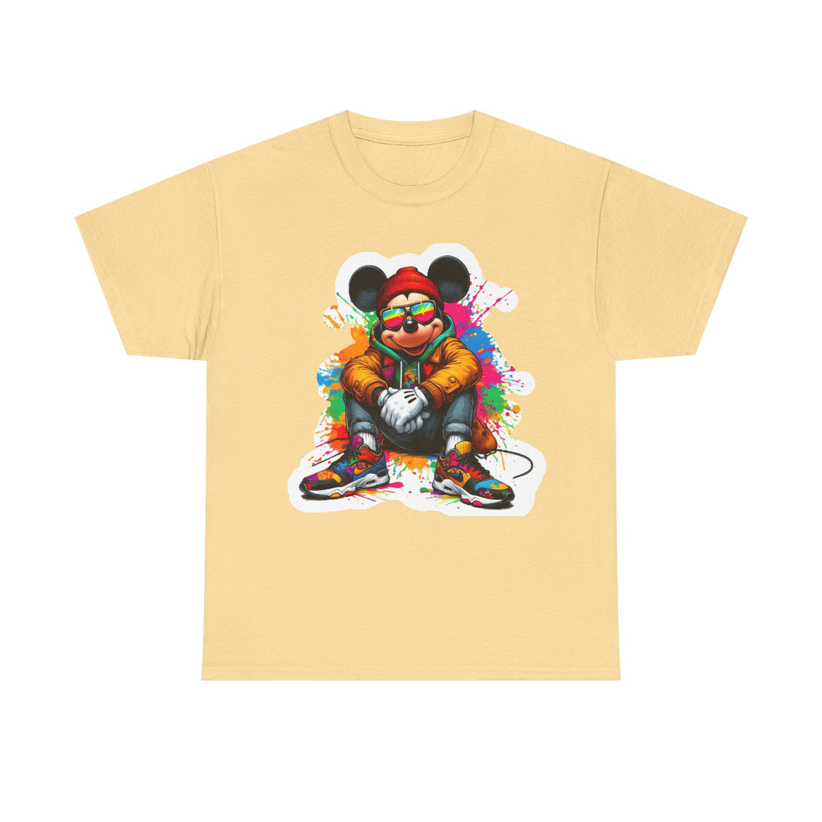 Streetwear Mouse Graphic Tee — Colorful Urban Hip-Hop Cartoon Shirt