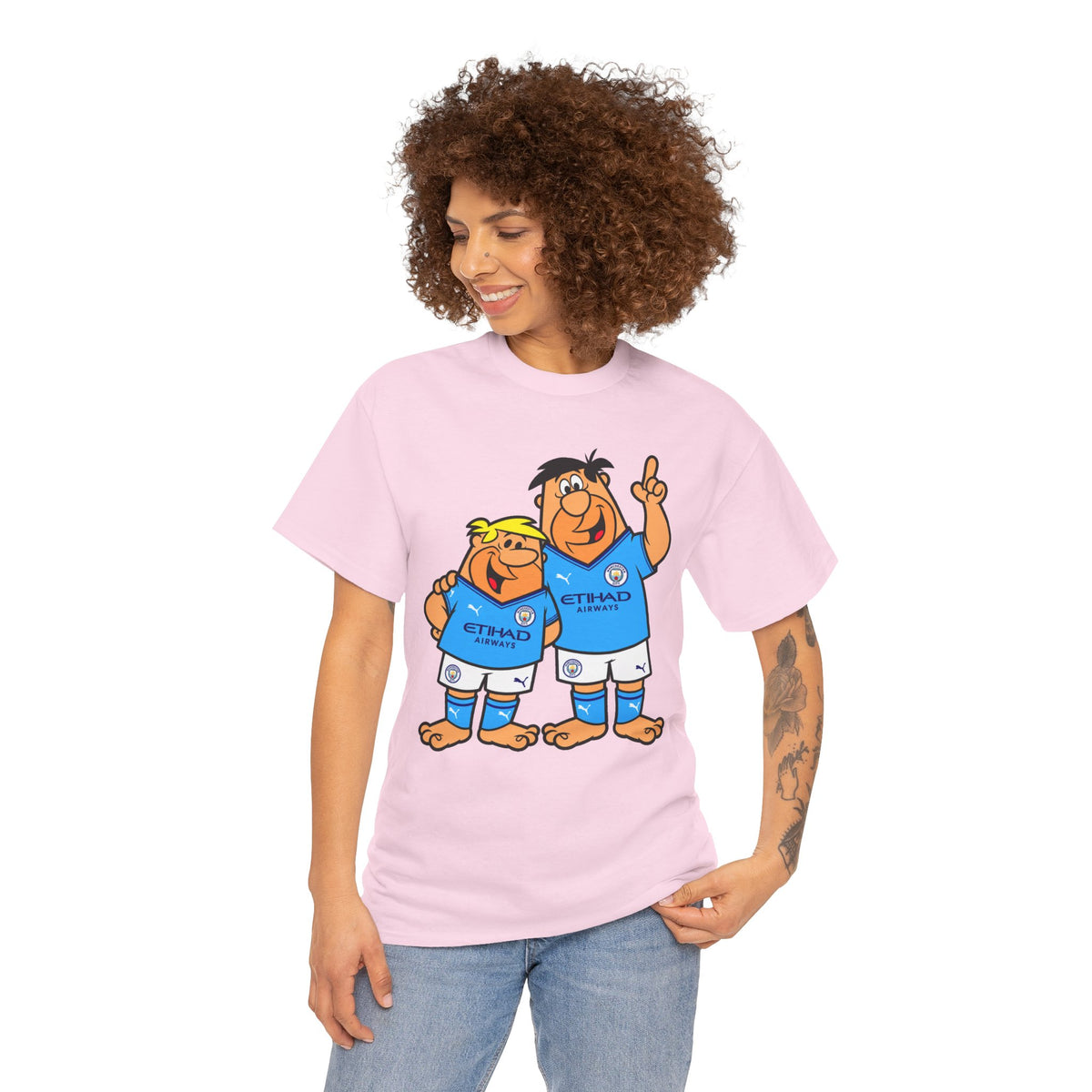 Manchester City The Flintstones Etihad Airways Cartoon Cotton T-Shirt