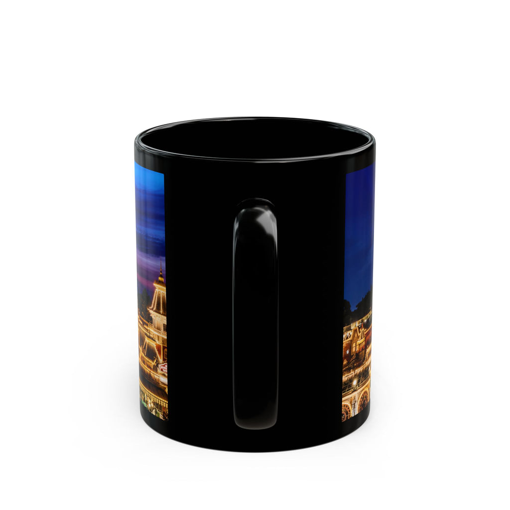 Disneyland Paris Park Nightscape Black Mug — Illuminated Main Street Skyline (11oz/15oz)