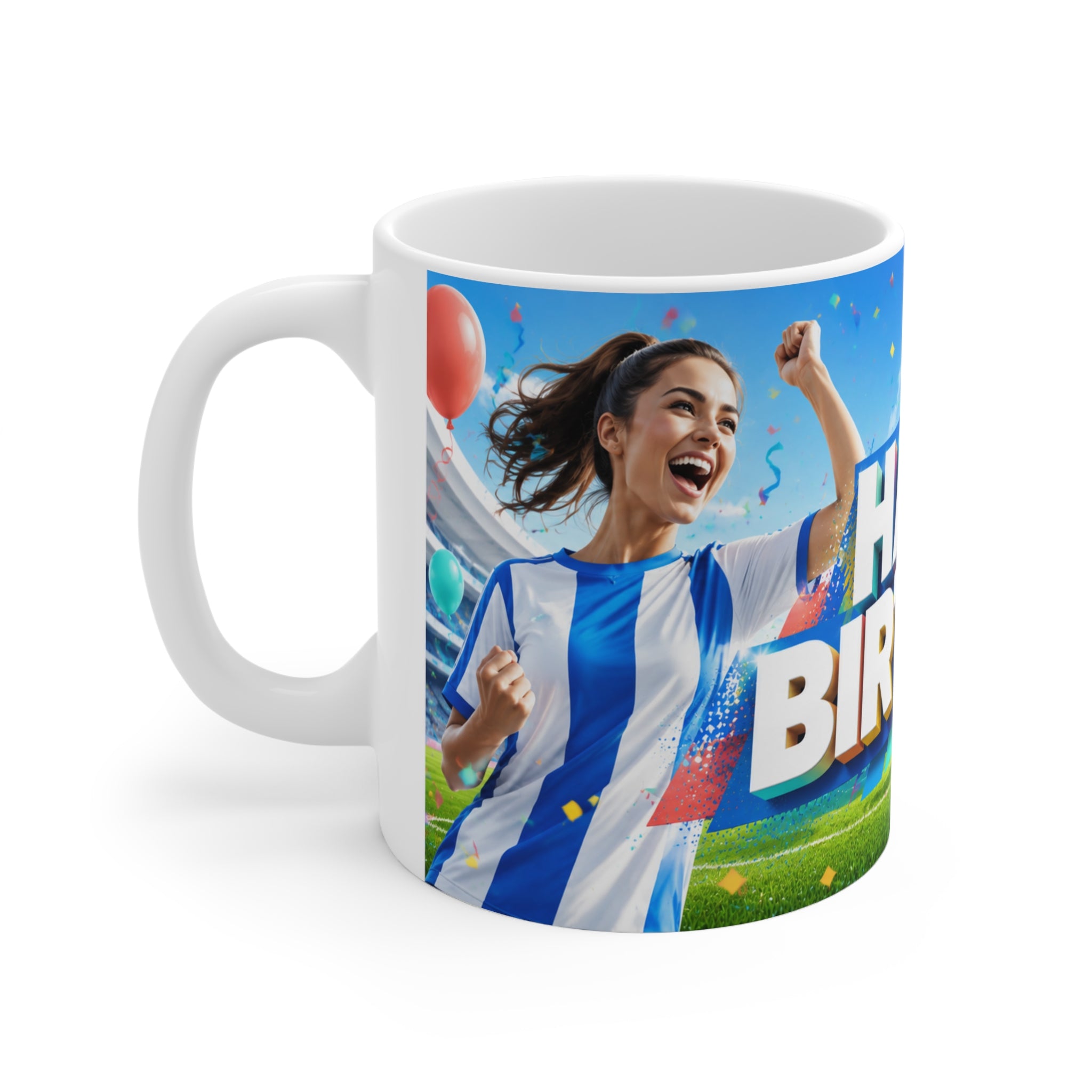 Happy Birthday Soccer Fan Mug — Cheerful Sports-Themed Ceramic Coffee Cup (11oz/15oz)