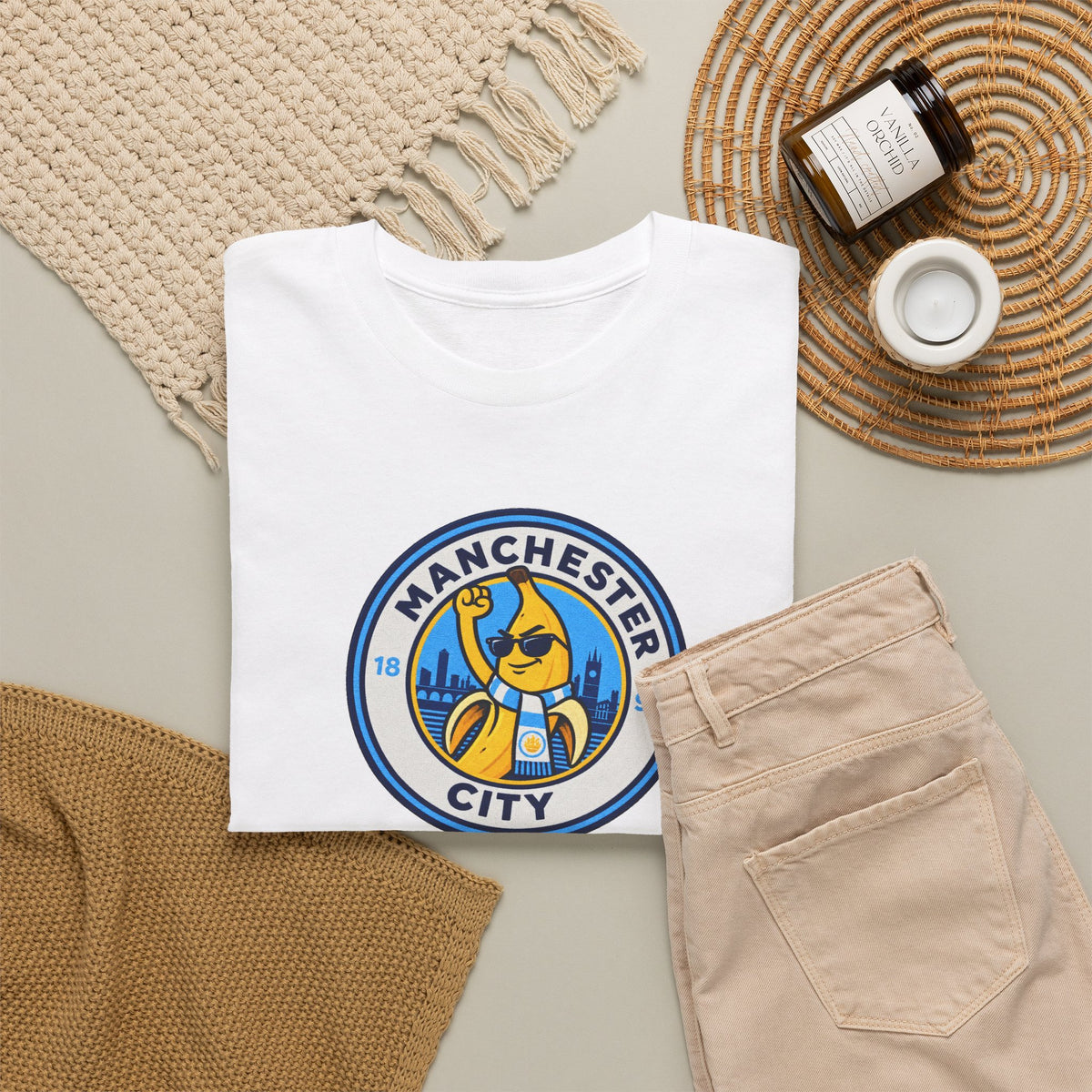 Manchester City Banana Crest Unisex Heavy Cotton T-Shirt / Tee