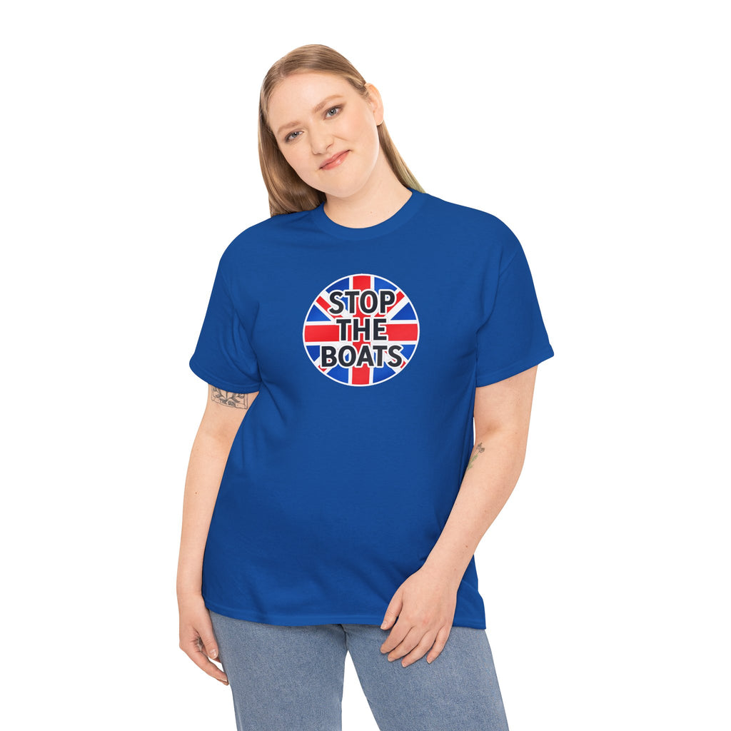 Stop The Boats Union Jack Protest Cotton T-Shirt / Tee
