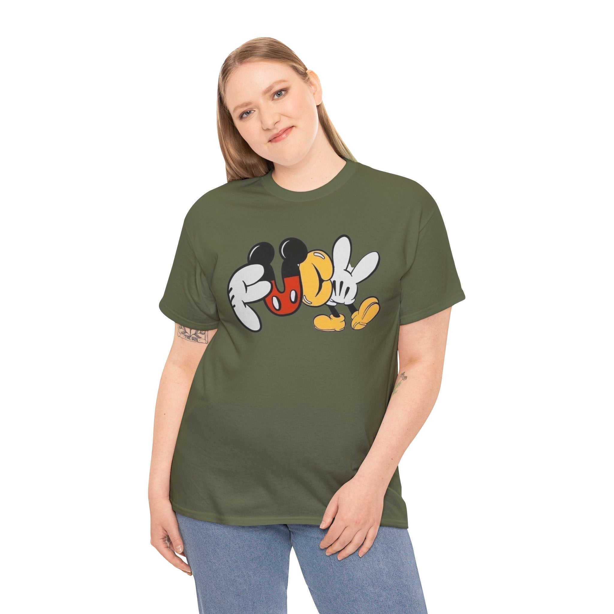 F**K Disney Graphic Tee — Playful Cartoon Hands & Shoes Design