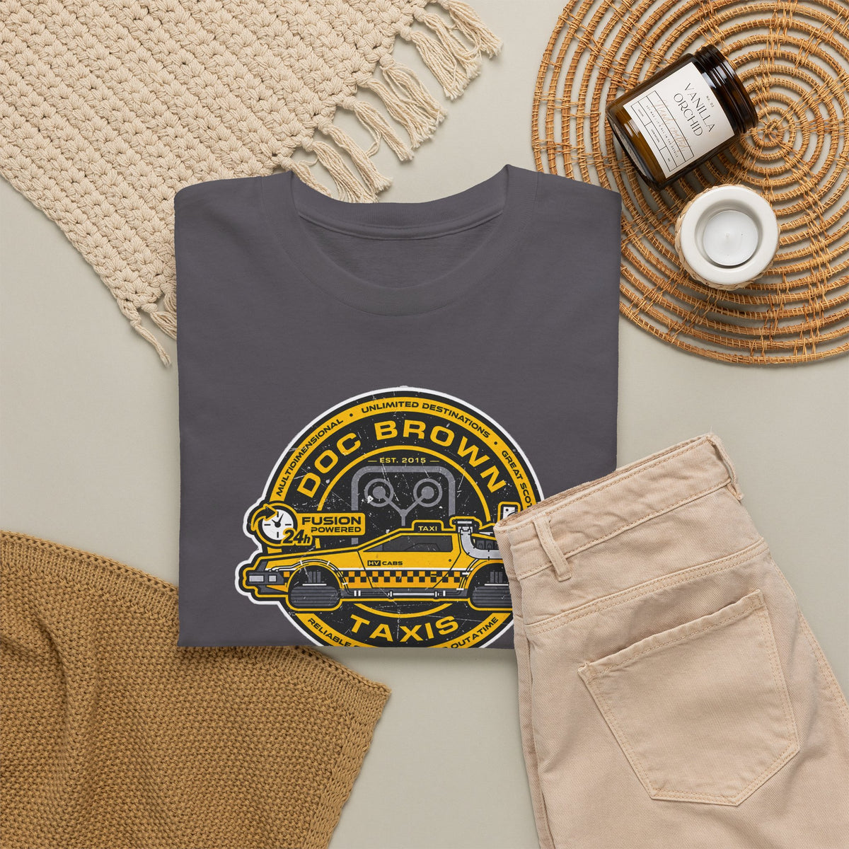 Vintage Taxi Badge T-Shirt — 'Doc Brown Taxis' Retro Cab Logo Tee