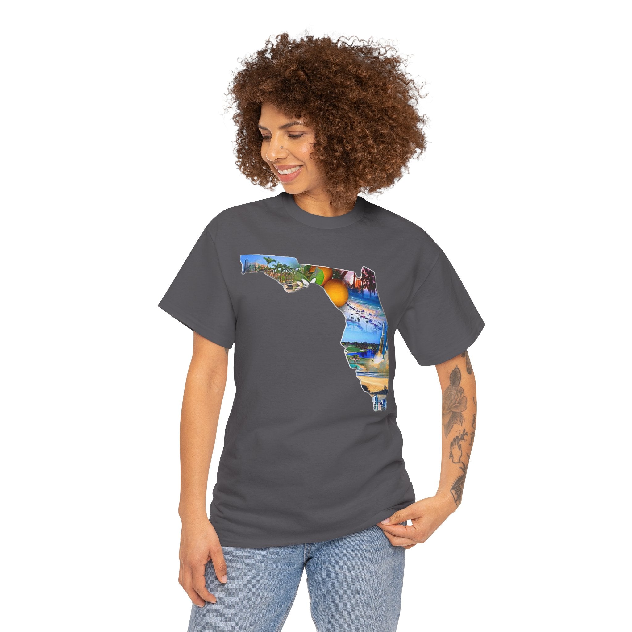 Florida State Shape T-Shirt — Scenic Beach & Sunset Map Tee