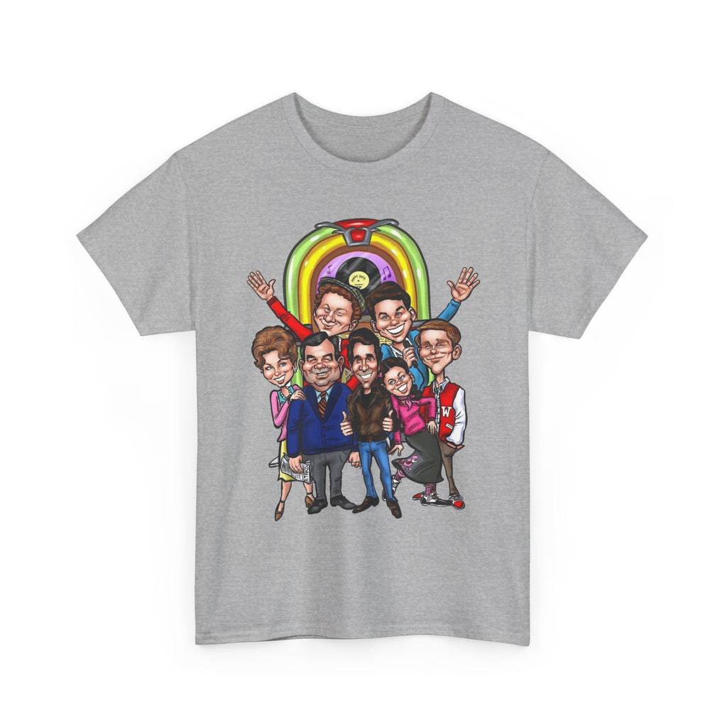 Happy Days Cast Caricature Tee — Retro 70s Sitcom Graphic T-Shirt