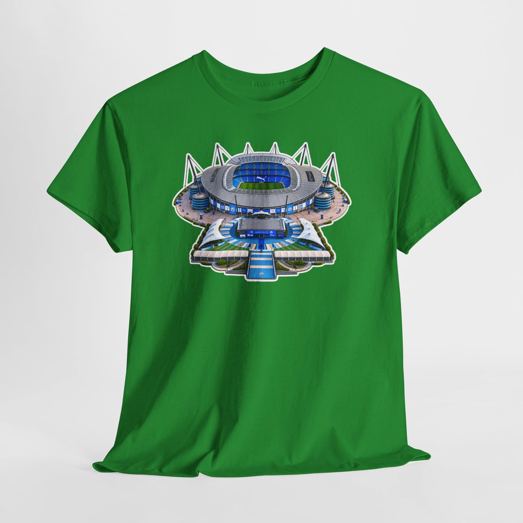Manchester City Etihad Stadium Illustration T-Shirt — Retro Soccer Arena Graphic Tee