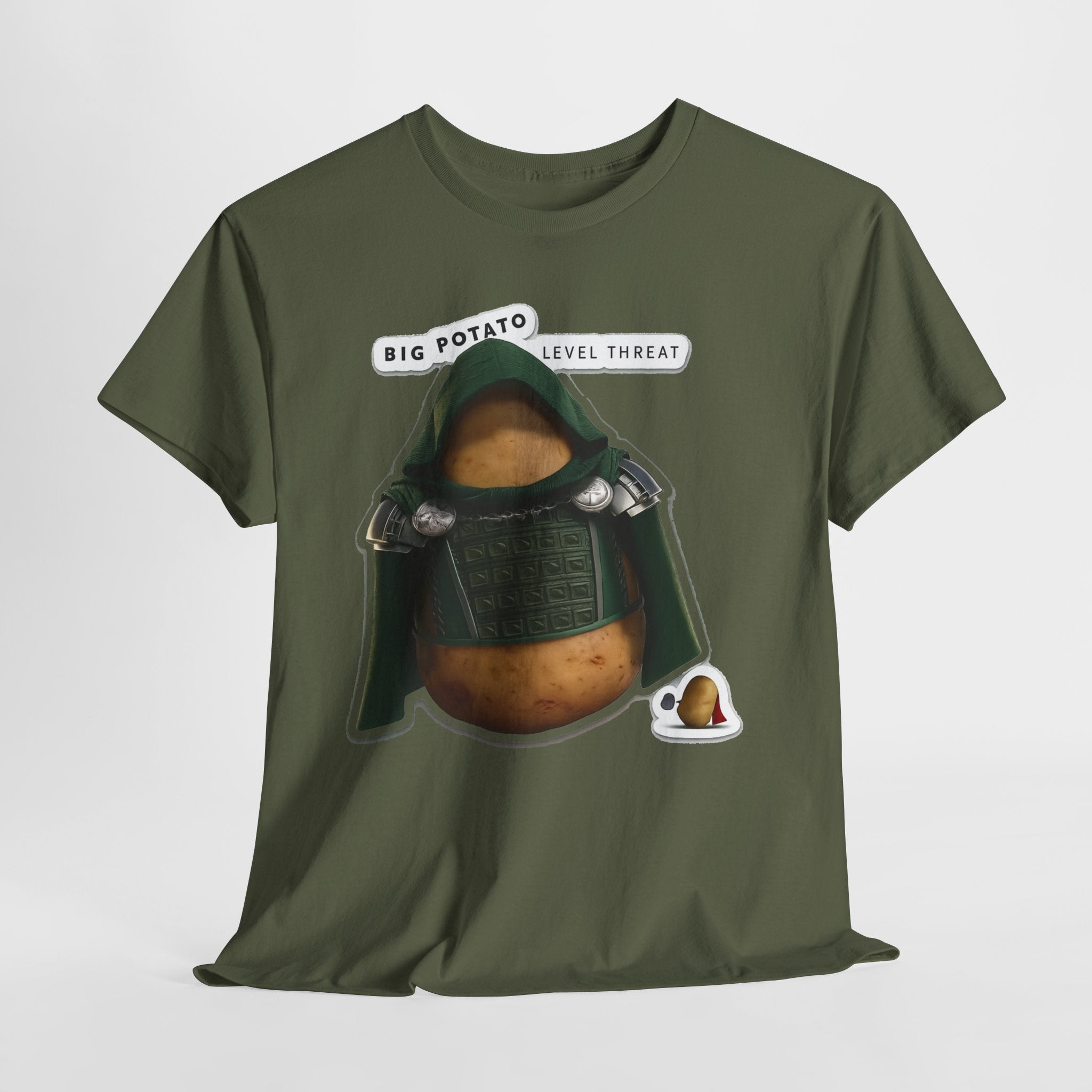 Big Potato "Level Threat" Doom Tee — Funny Potato Soldier Graphic T-Shirt