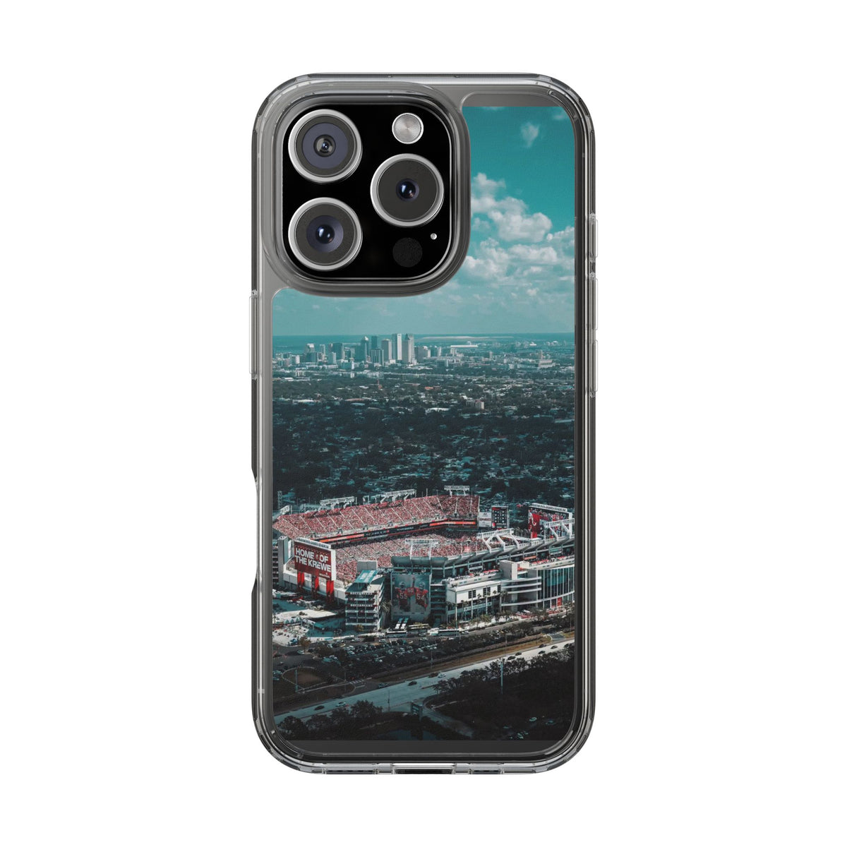 Tampa Bay Raymond James Stadium Clear Phone Case — Aerial City Stadium Design