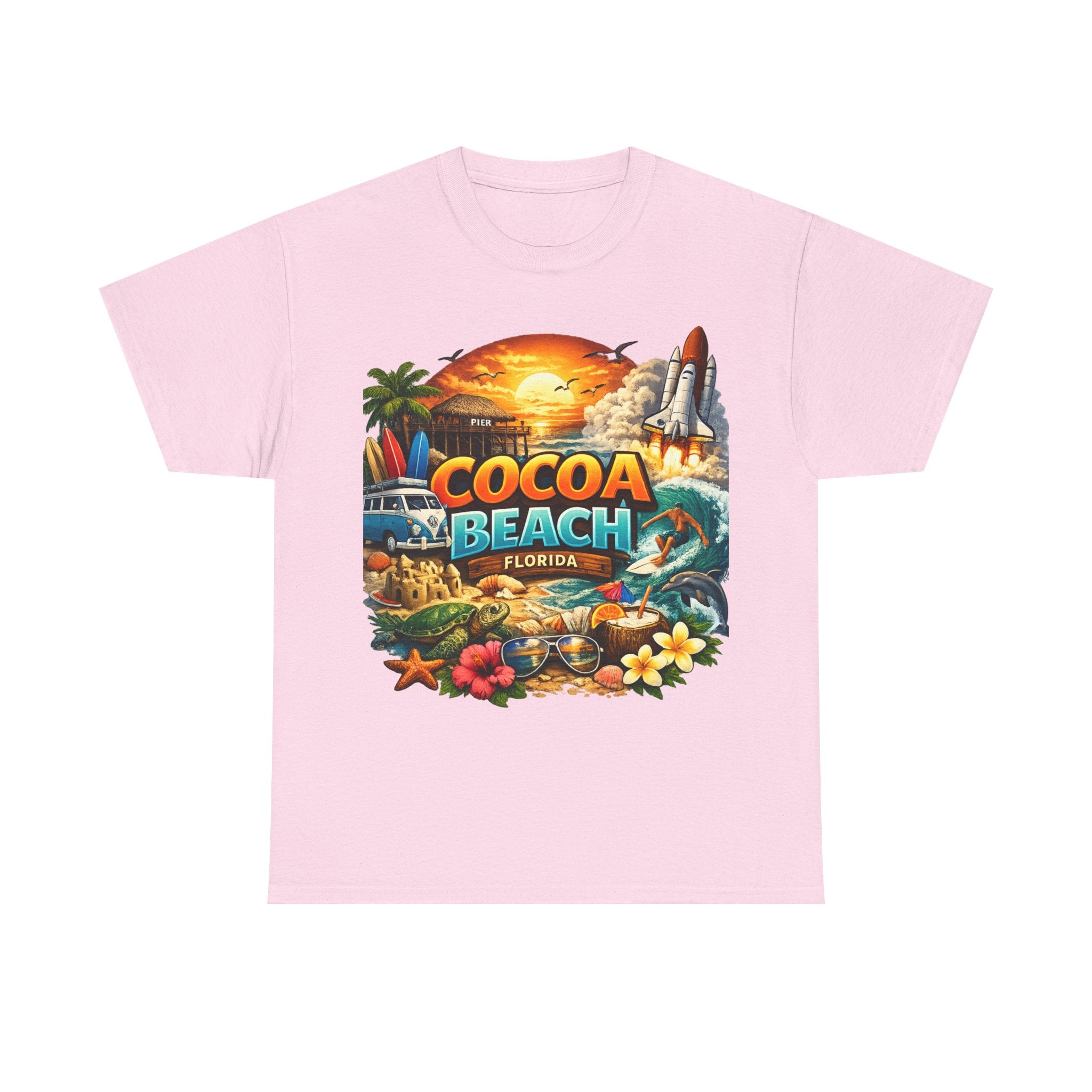 Cocoa Beach Florida Sunset Surf T-Shirt — Retro Beach Vacation Graphic Tee