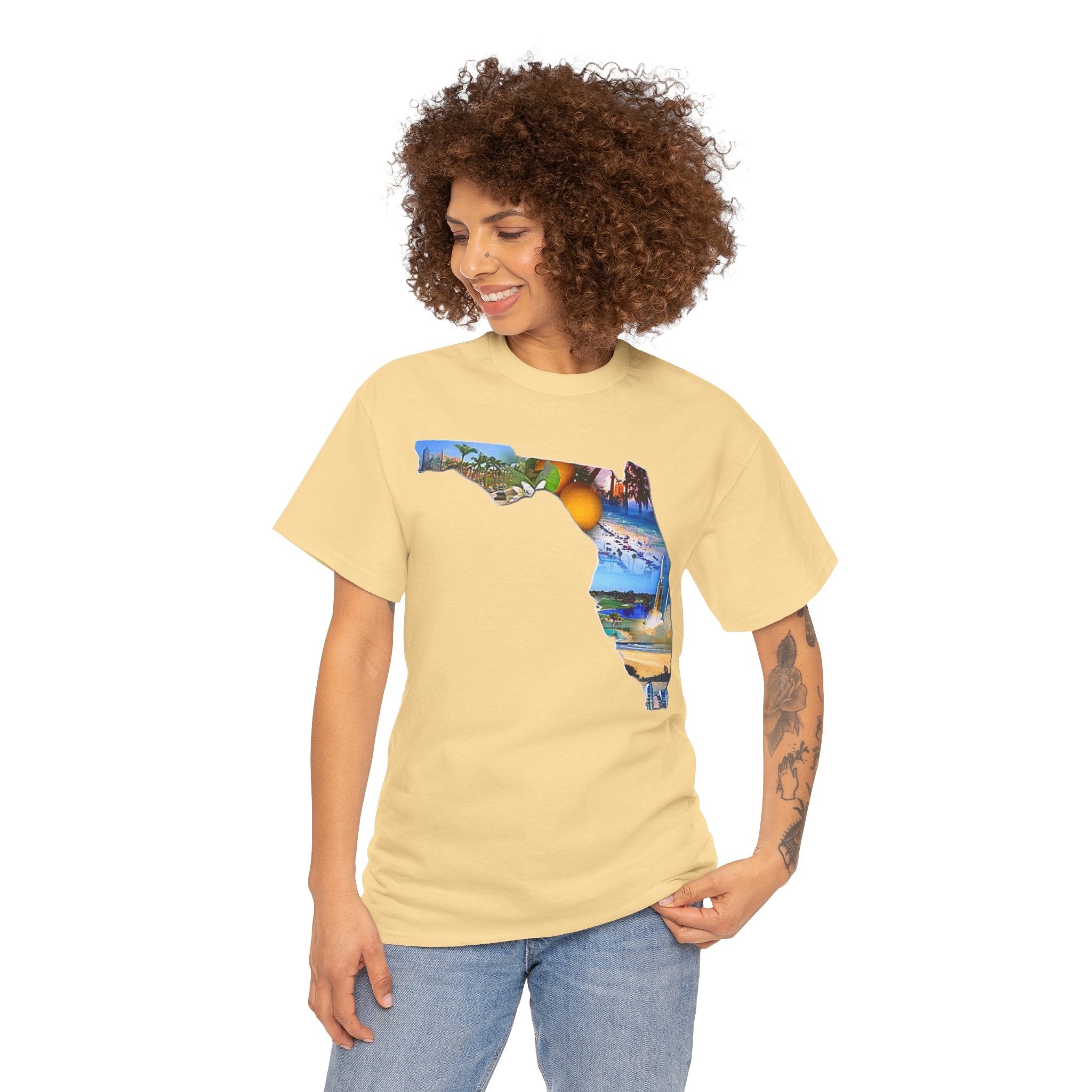 Florida State Shape T-Shirt — Scenic Beach & Sunset Map Tee