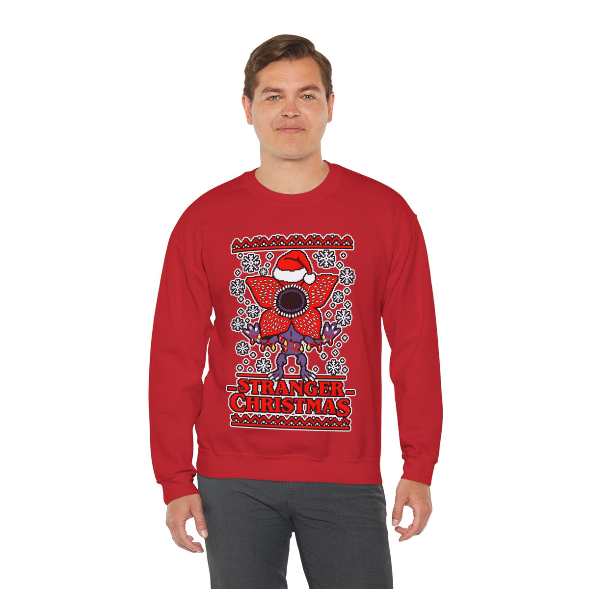 Stranger Christmas Crewneck Sweatshirt – Retro Demogorgon Holiday Sweater