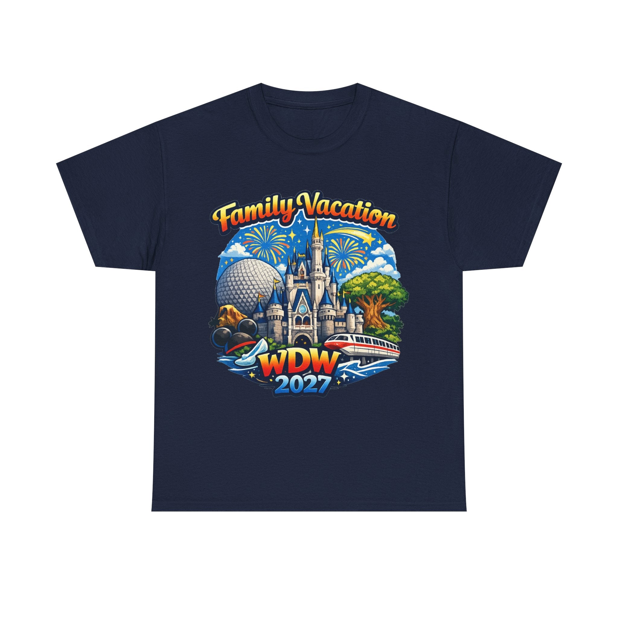 Family Vacation WDW 2027 T-Shirt – Disney Park Castle & Fireworks Vacation Tee