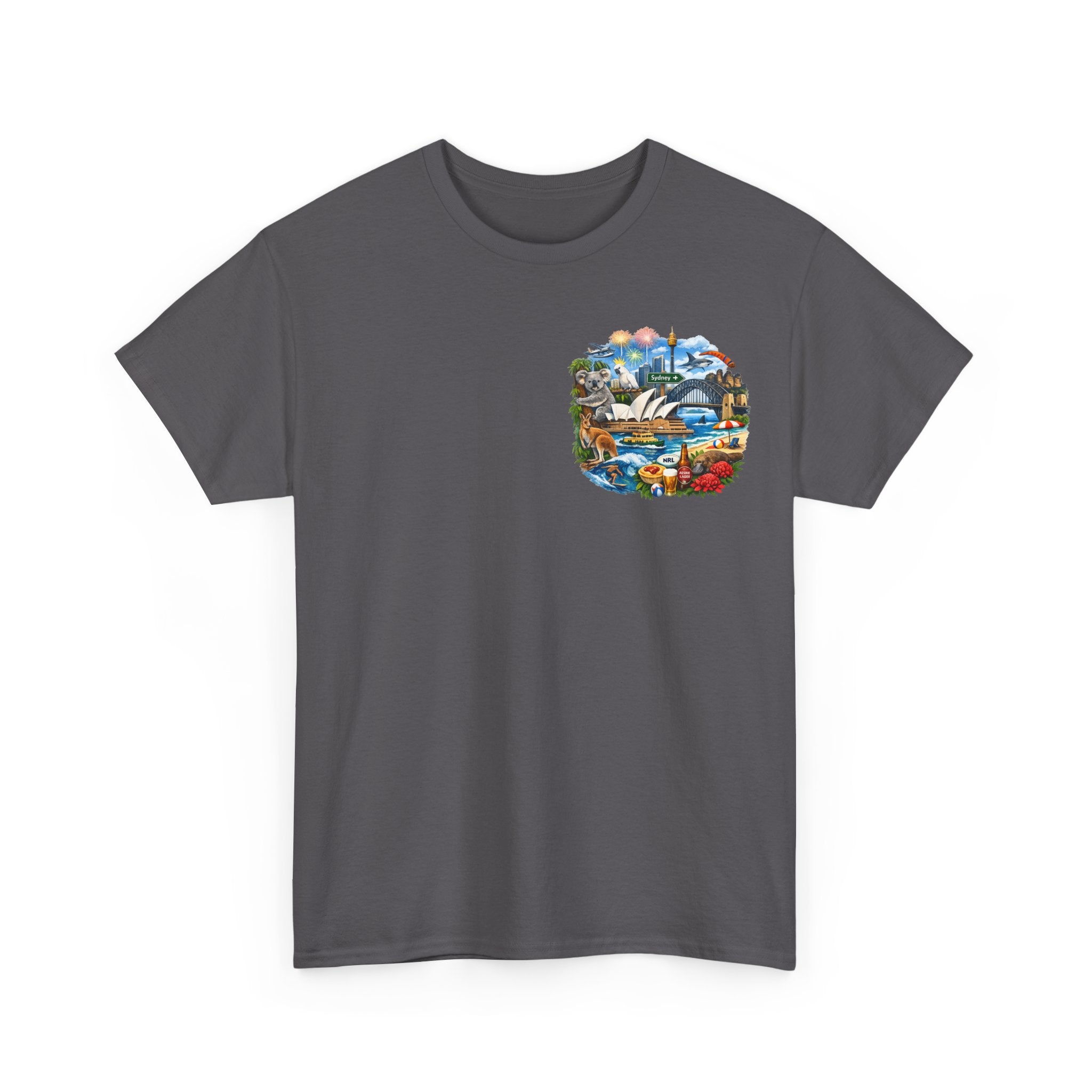 T-Shirt — Sydney Landmark Collage Tee (Opera House, Harbour Bridge, Koala & Beach Scene)