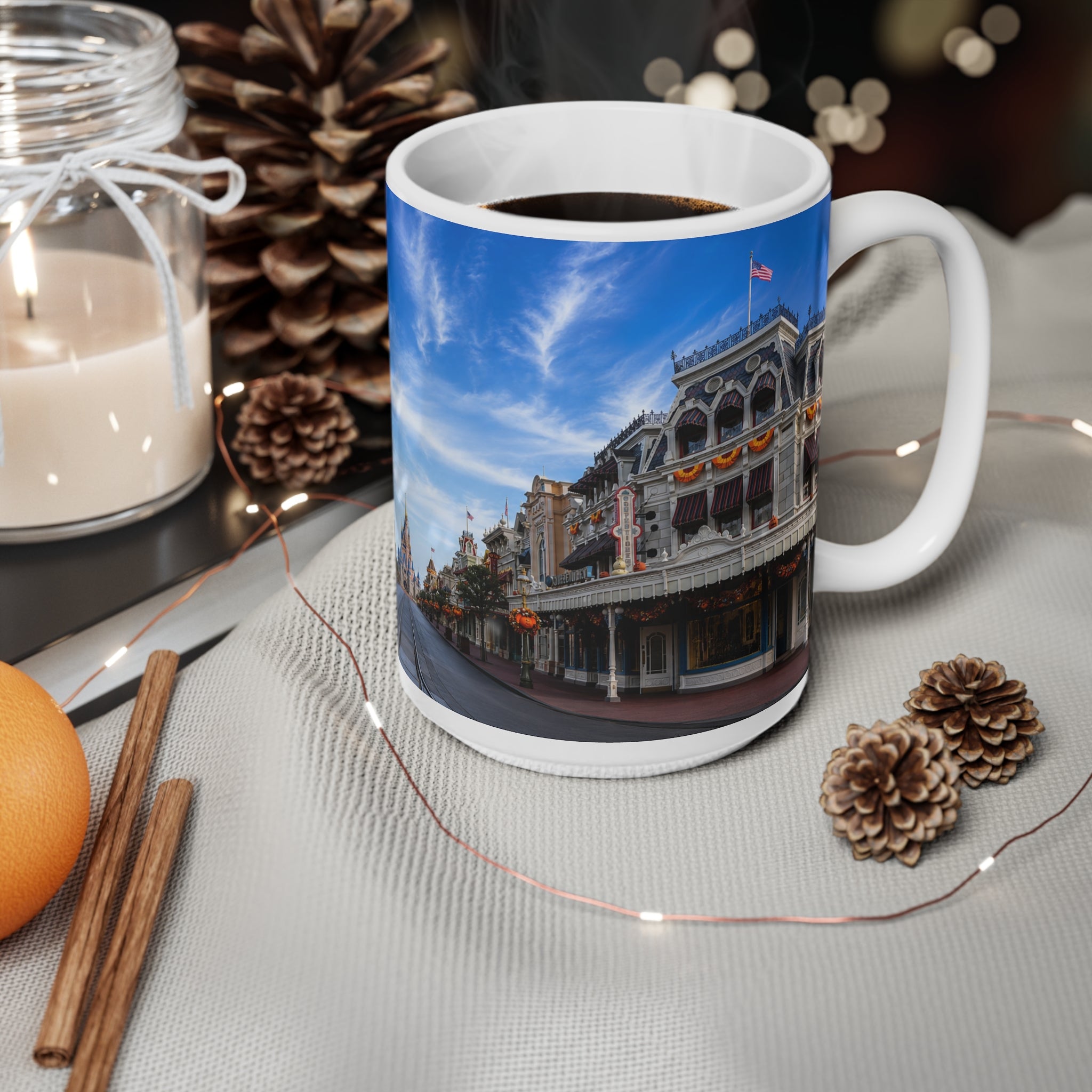WDW Theme Park Main Street USA Ceramic Mug — Scenic Castle Morning Coffee Cup (11oz, 15oz)