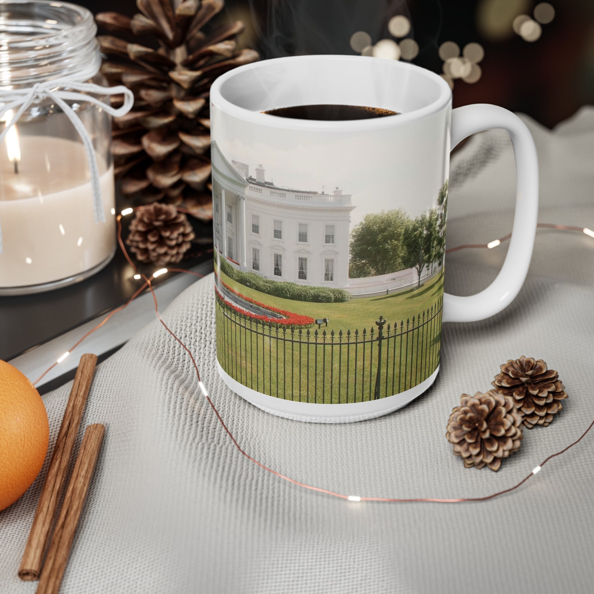 White House Landmark Photo Ceramic Mug — White House Front View, 11oz & 15oz
