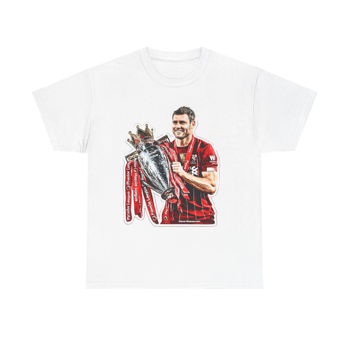 James Milner Liverpool Premier League Champion Trophy T-Shirt — Player Holding Premier Trophy