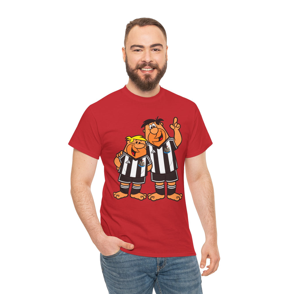 Newcastle United Flintstones Cartoon Cotton T-Shirt / Tee — Retro Striped Jersey Illustrations